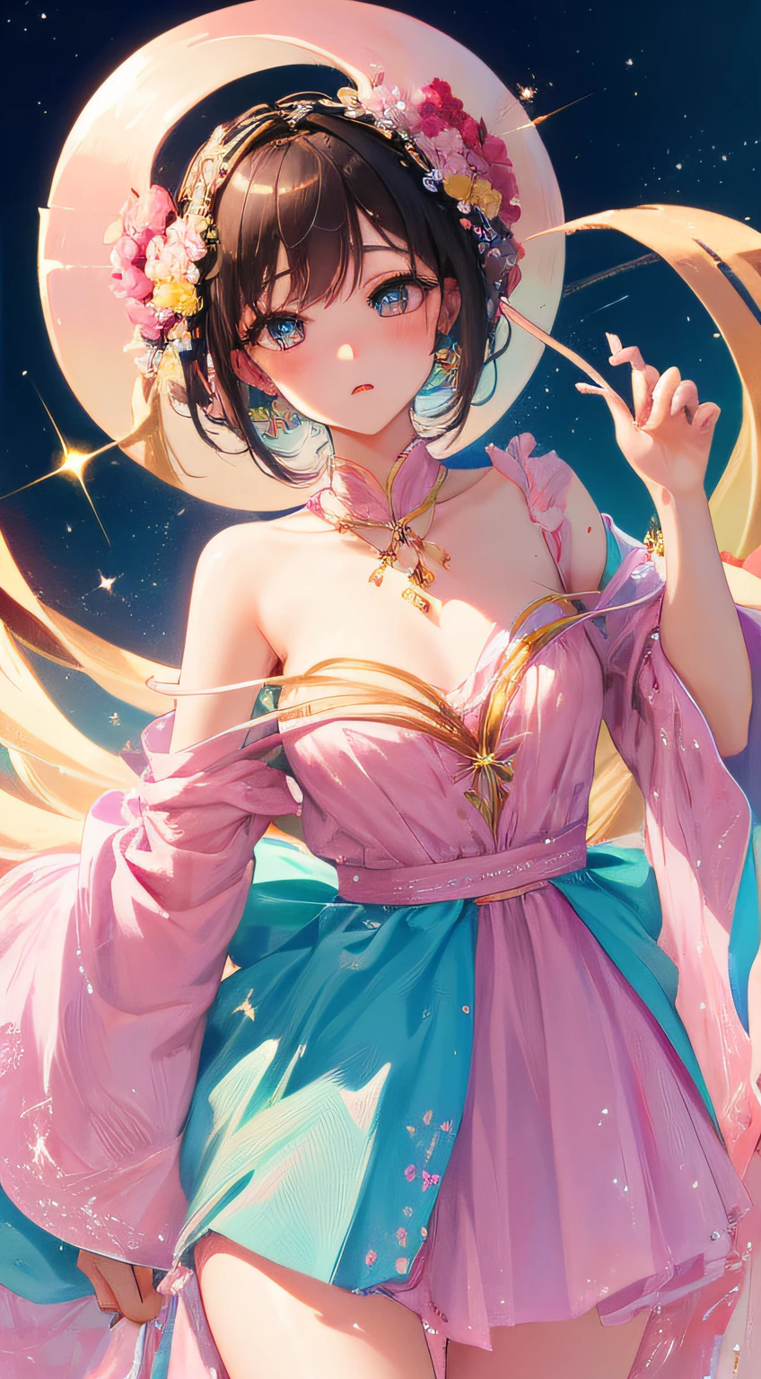 ((tmasterpiece、Need、ultra-delicate、A high resolution)), 独奏, a beauty girl, sparkle eyes, perfect  eyes, 15year old, Pink theme,
