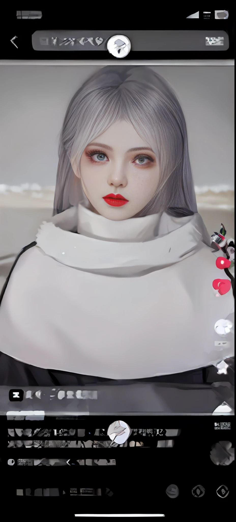 Phone close-up with people in nun costume, Ruan cute vtuber, ulzzangs, white hime cut hairstyle, Guviz-style artwork, Guviz, trending on cgstation, pale snow-white skin, 4k high definition. snow white hair, long white hair, Silver hair (pony tails)