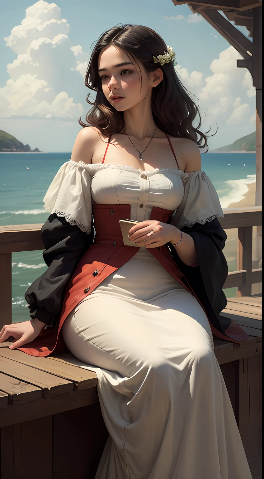 A beautiful young woman playing by the sea