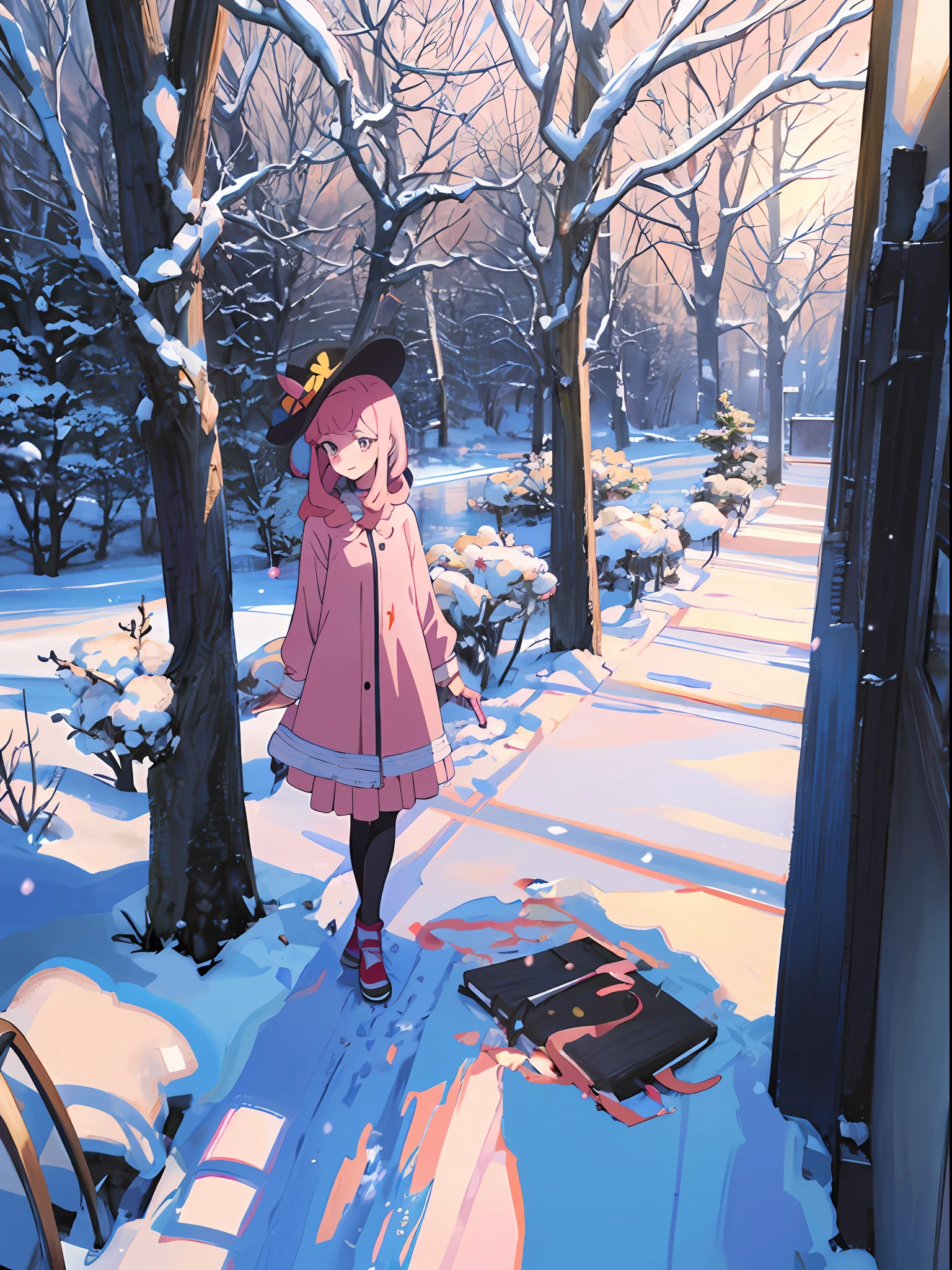 Anime girl standing in snow in pink dress and hat, style of anime4 K, Cute anime girl, anime visual of a cute girl, cute anime catgirl, Anime art wallpaper 4k, Anime art wallpaper 4 K, Anime wallpaper 4K, Anime wallpaper 4 k, Anime art wallpaper 8 K, Guviz-style artwork, Cute anime