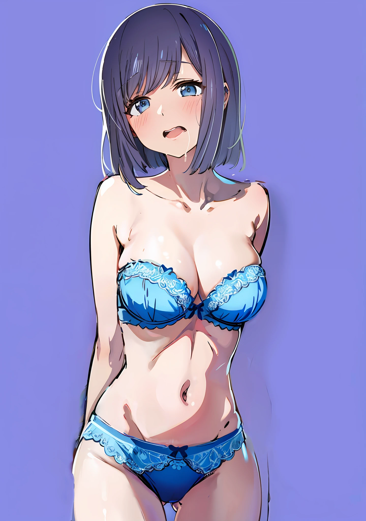 hightquality、high-level image quality、Nipple sheer、See-through blue bra、See-through blue panties、