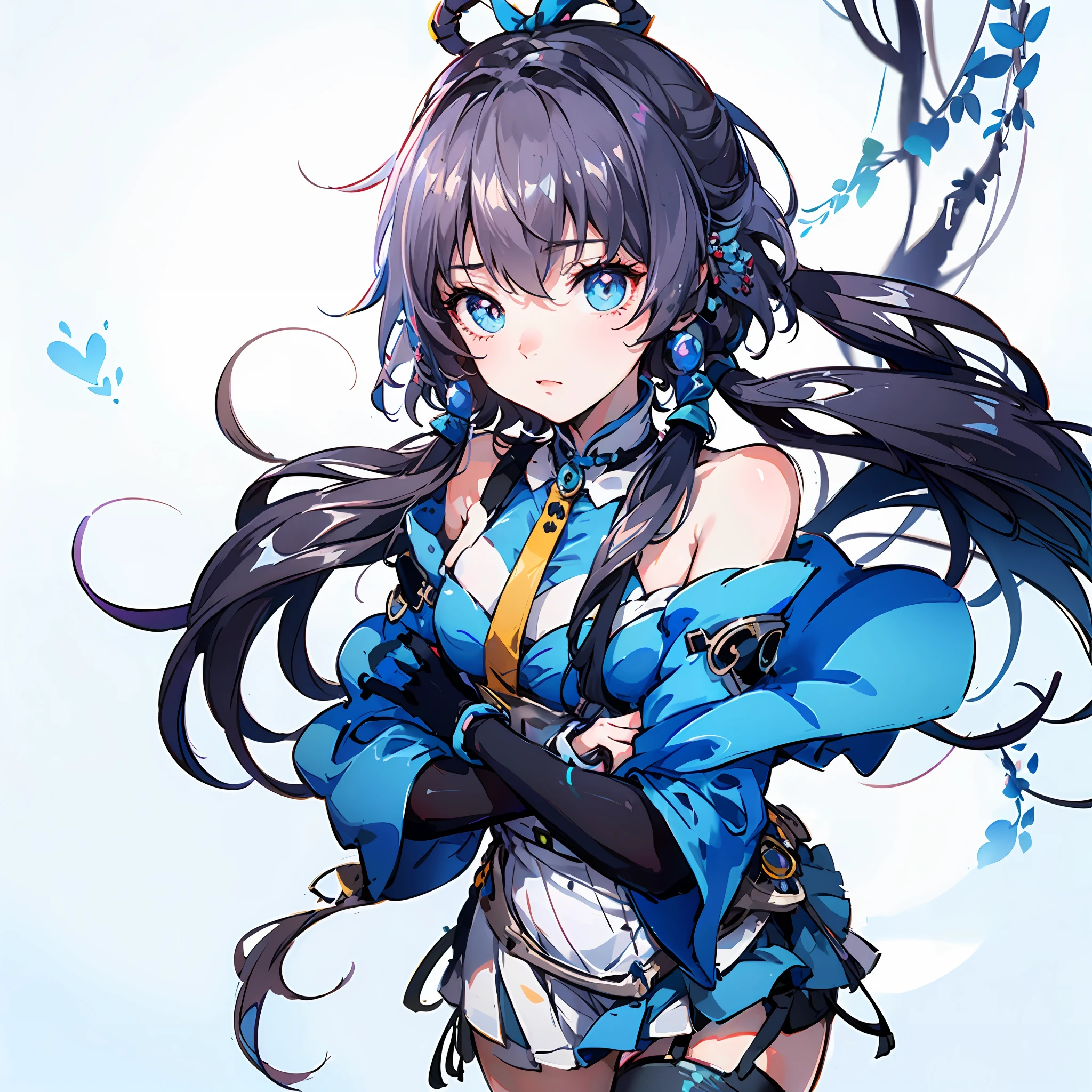 (quality:Masterpiece level,Highest quality,It has the ability to express high details),Lightness and technology,Luo Tianyi,Light blue gradient dress,Long hair and light blue gradient double ponytail,Anime shoujo style,Colored pupils,Virtual singer。 --auto
