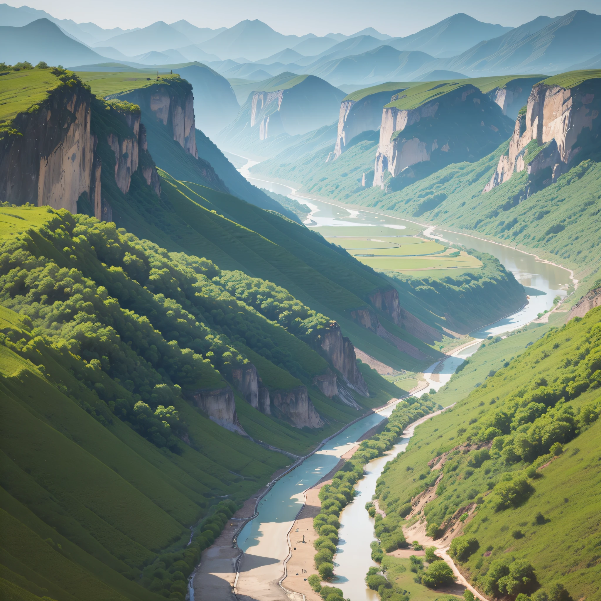 moutain terrain，slope，Lush vegetation，soil，raining day，rainwater，Geological disasters，landslide，There are no characters --auto