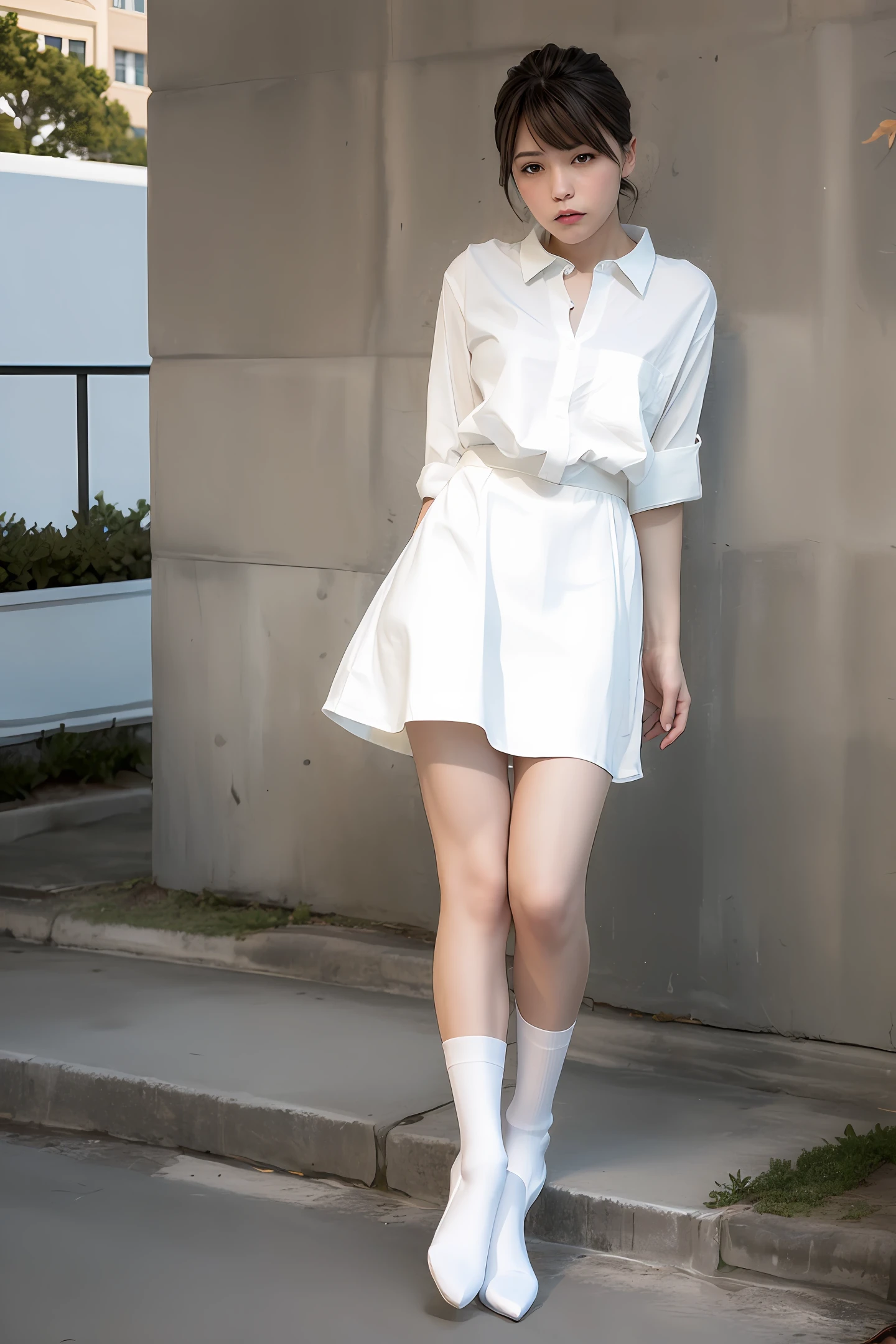 white shirt,White dress,White socks,White shoes
