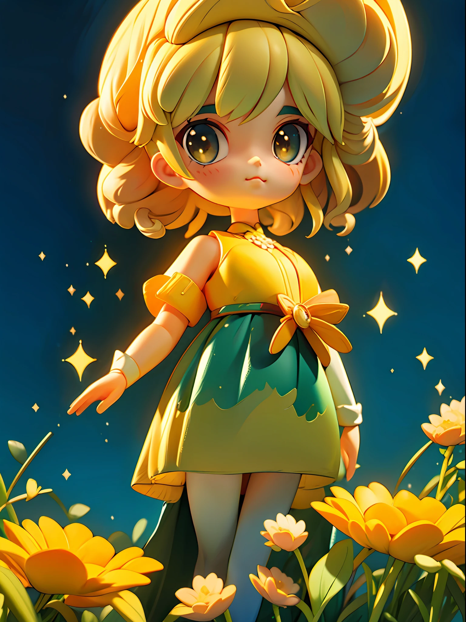 (Best quality at best,tmasterpiece),1girl,galaxias,glitters,shift dresses,Particle,ventania,florals,The upper part of the body,depth of fields,foreground,Dark simple background,looking at viewert,The blonde,