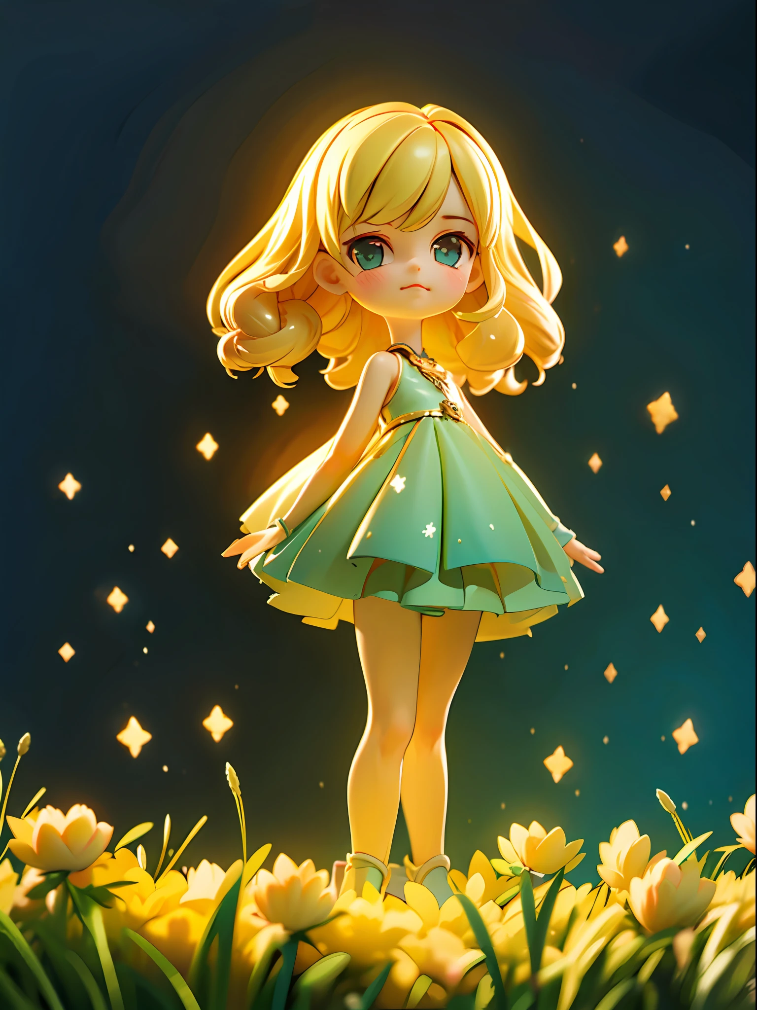 （Best quality at best，tmasterpiece），1girl，galaxias，glitters，shift dresses，Particle，ventania，florals，The upper part of the body，depth of fields，foreground，Dark simple background，looking at viewert，The blonde，