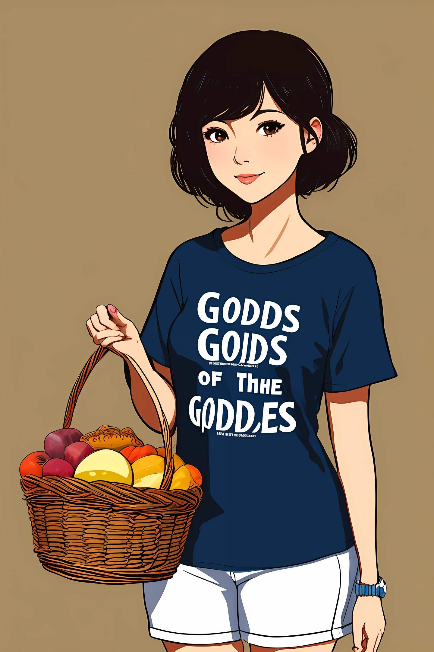 The goddess carried the basket，T-shirt design，rzminjourney，vectorial art