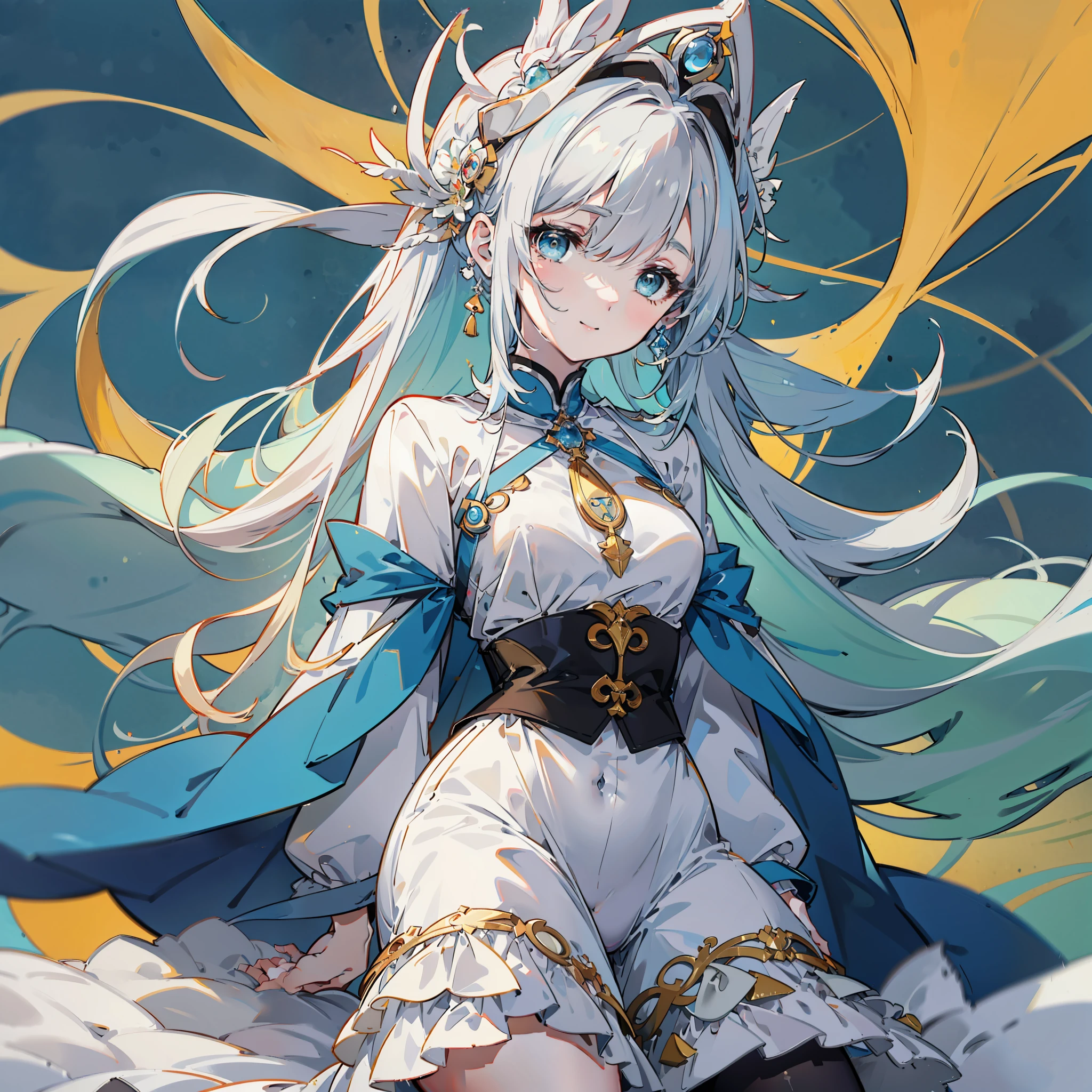 (Very detailed portrait of a maiden,Masterpiece picture quality),The details come to life,Extreme lighting and tone,Perfect rendering,Dress in white,Blue eyes are gentle,Natural light smile。