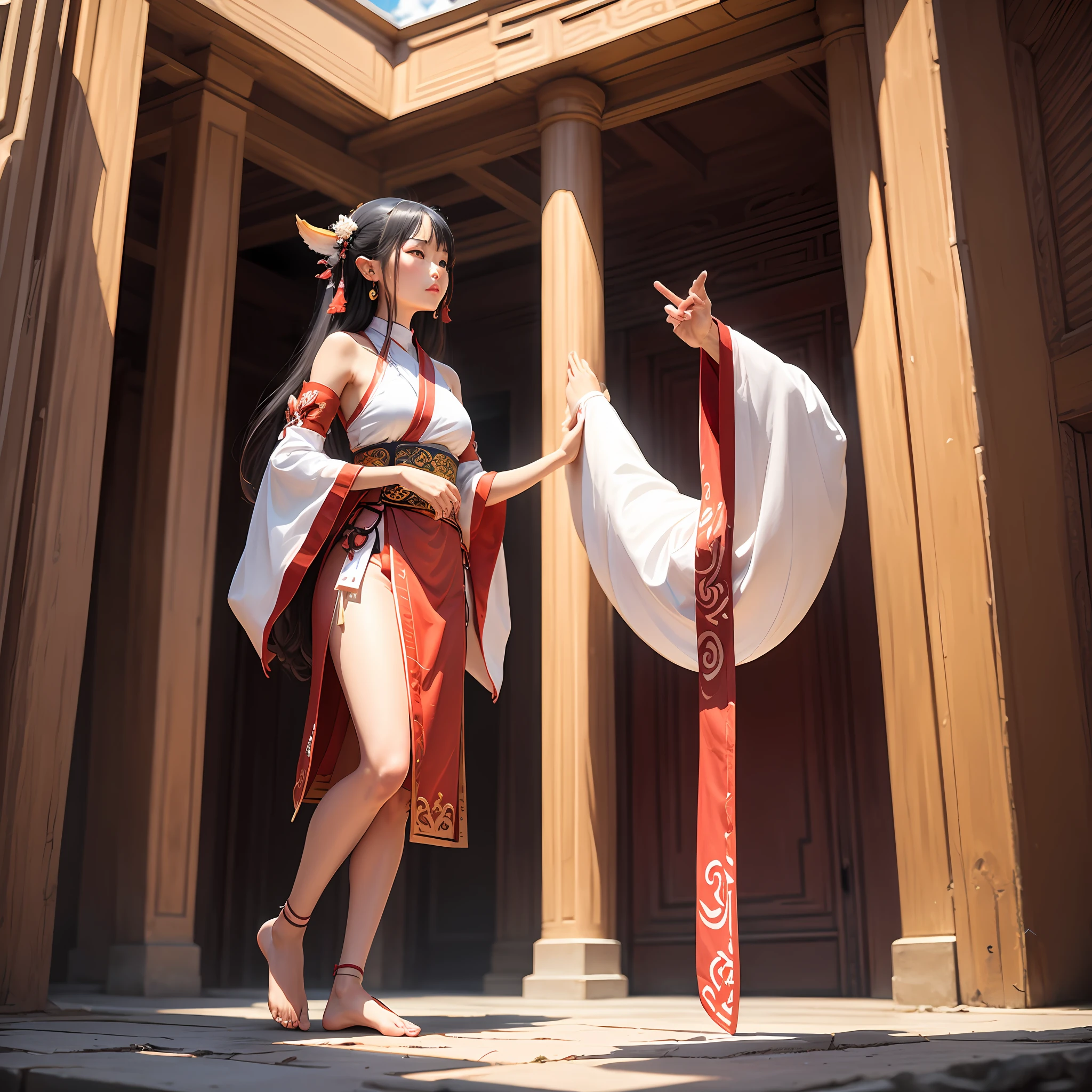 the original god,yae miko,standing on your feet,Look up,nakeness --auto