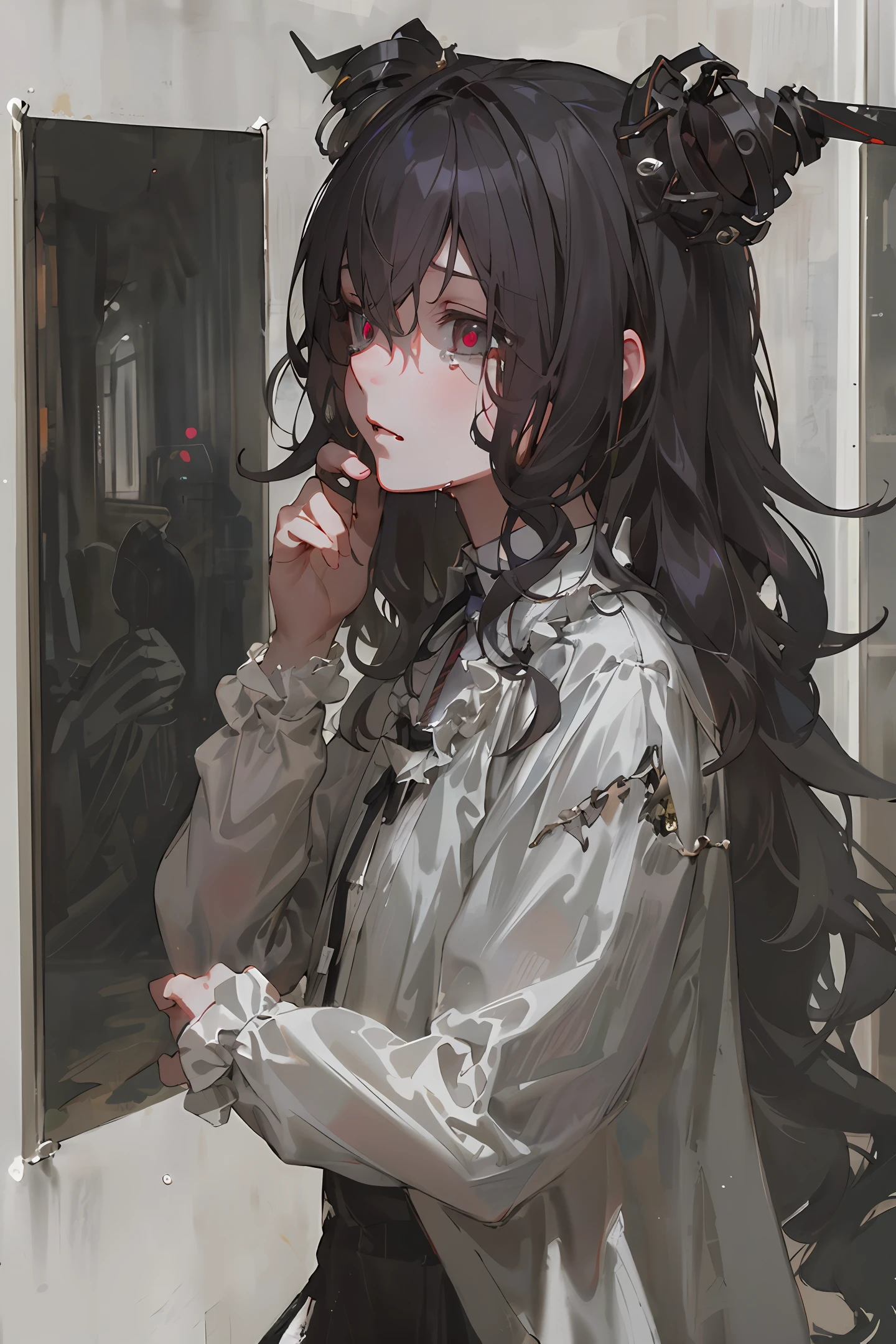Best Picture Quality, tmasterpiece, 超高分辨率, (fidelity:1.4), photore, 1 Handsome long hair((((schoolboy)))), dimly lit, darkly,salama, be desperate, cute little, cinematic ligh, tears, tear drop, ((woman)),(torn laundry:1.5), (wetclothes:1.4),kneels on the ground, Keep yourself,Bite your lower lip,exposed bare shoulders, Real rain, Wet hair,(((woman)))