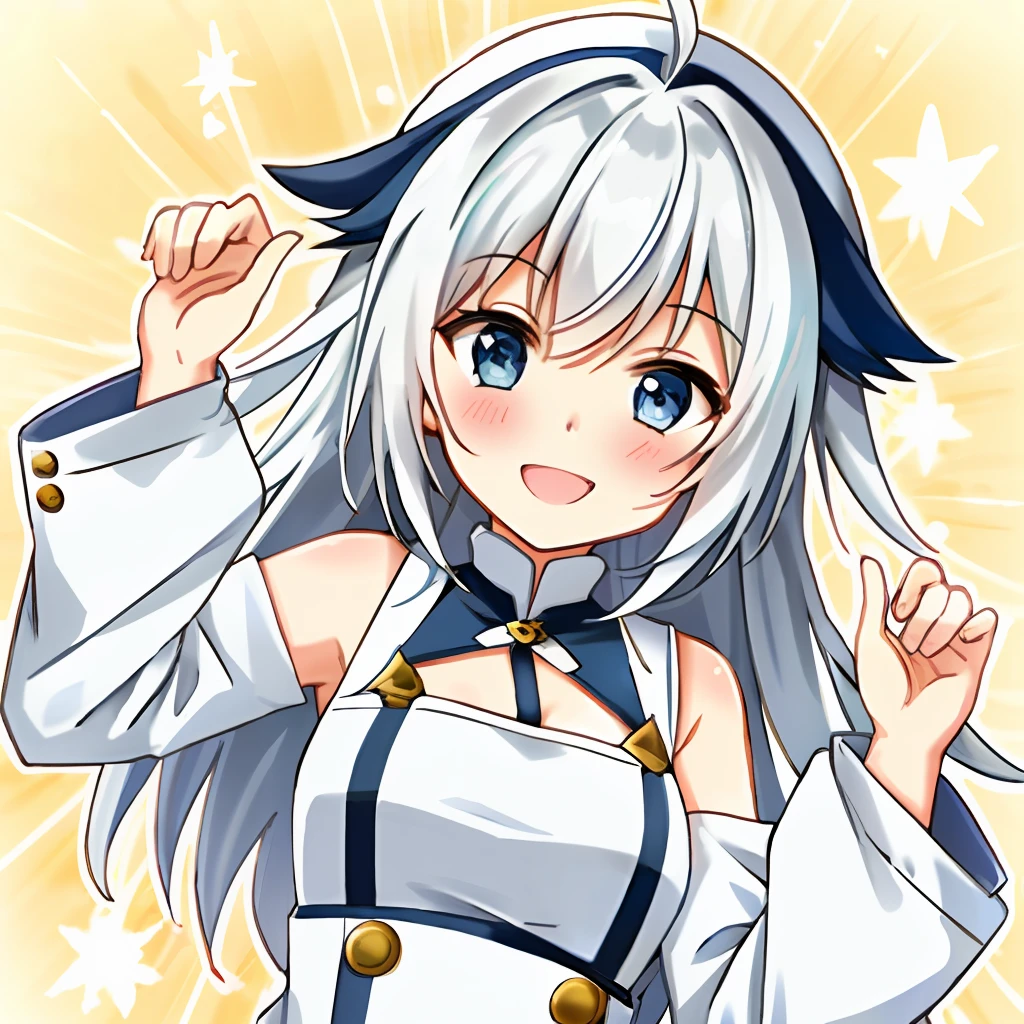 Anime avatar cute girl white hair white clothes wearing hair card blush smile
