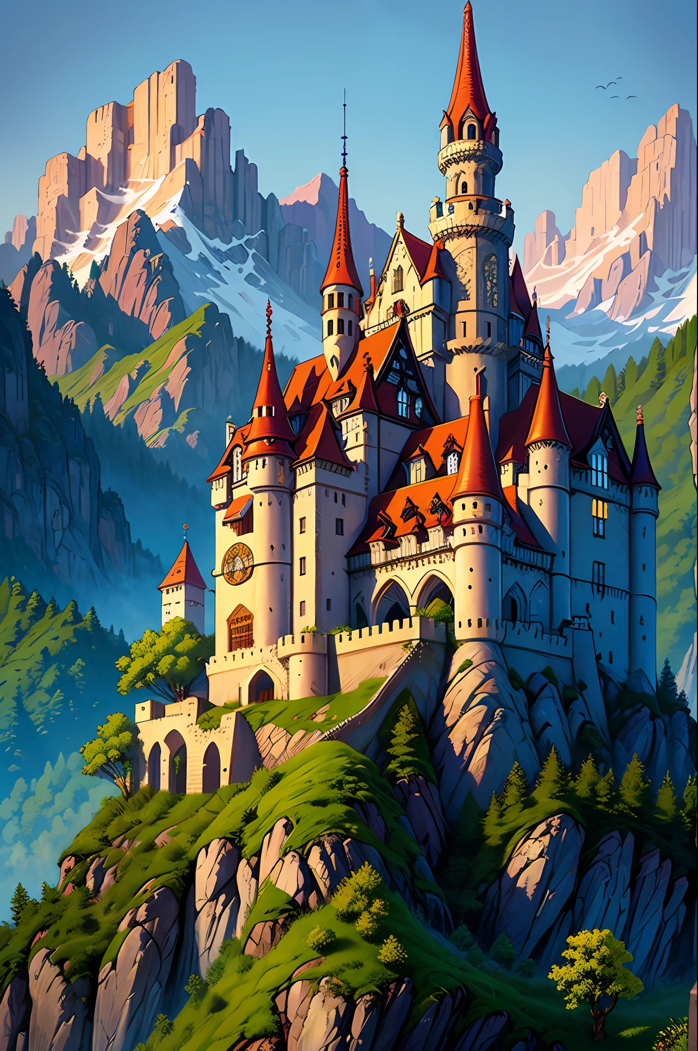 A forbidden castle high up in the mountains, pixel art, (intricate details:1.12), hdr, (intricate details, hyperdetailed:1.15), (natural skin texture, hyperrealism, soft light, sharp:1.2), (no people|no humans),