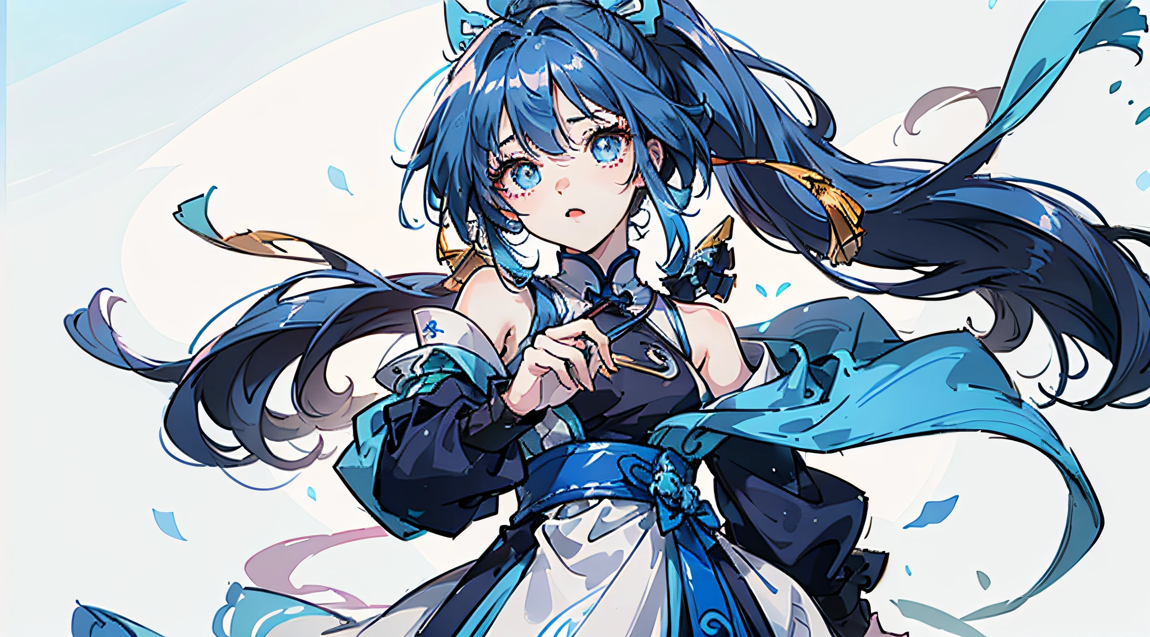 (quality:Masterpiece level,Highest quality,It has the ability to express high details),Lightness and technology,Luo Tianyi,Light blue gradient dress,Long hair and light blue gradient double ponytail,Anime shoujo style,Colored pupils,Virtual singer。 --auto
