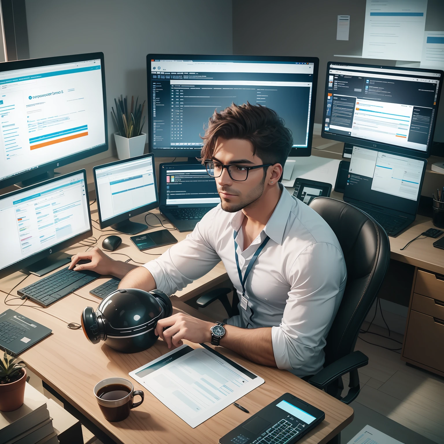 Scene of male planner working in front of computer