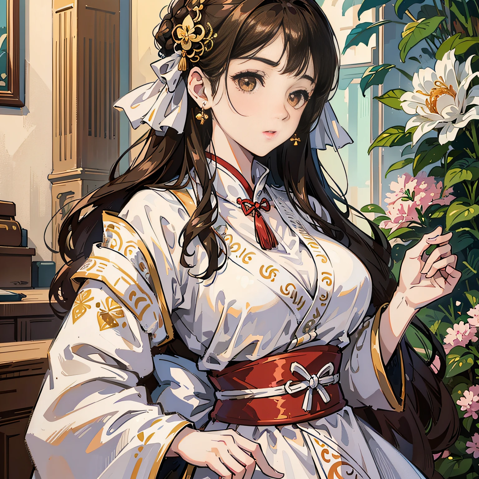 Best quality,masterpiece,high resolution,1 girl,(hanfu:1.2),(gold thread stitching:1.1),White translucent silk dragon robe,(Translucent Silk Dragon Robe:1.3),(Inside the ancient Chinese palace:1.2),(smile:1.1),lips,dress,(hair accessories:1.2),(Ancient Chinese dragon chair:1.3),necklace,(jewelry:1.1),long hair,Medium chest,earrings,delicate beautiful eyes,delicate eyelashes,beautiful face,upon_body,tyndall effect,(realistic:1.2),edge lighting,two-tone lighting,(high detail skin:1.2),8K UHD,DSLR camera,soft light,high quality,volumetric light,snapshot,(photo:1.1),high resolution,supreme,high resolution,detailed eyelashes,beautiful face,body,tyndall effect,two-tone lighting,(high detail skin:1.2),8k ultra high definition,soft light,high quality,volumetric lighting,candid shooting,(low angle shot:1.1), --auto