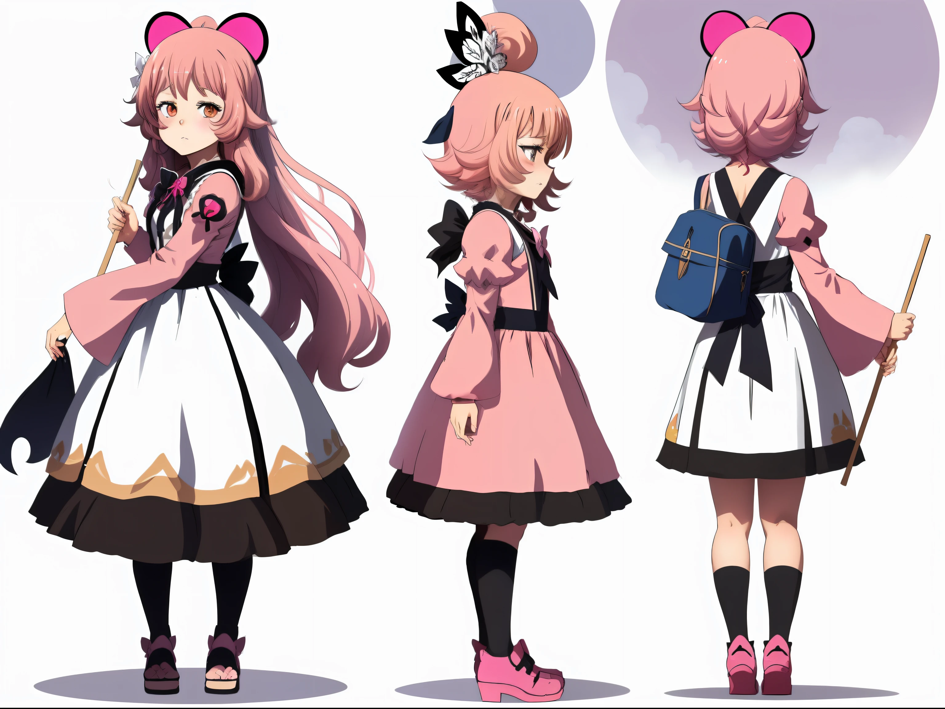 An anime character of a girl in a pink dress,Wearing a bow, pretty anime character design, cute anime waifu in a nice dress, Anime character design, small curvaceous , anime moe art style, anime visual of a cute girl, anime full body illustration, anime character reference sheet, Shoujo manga character design, Full body character design, small lolil