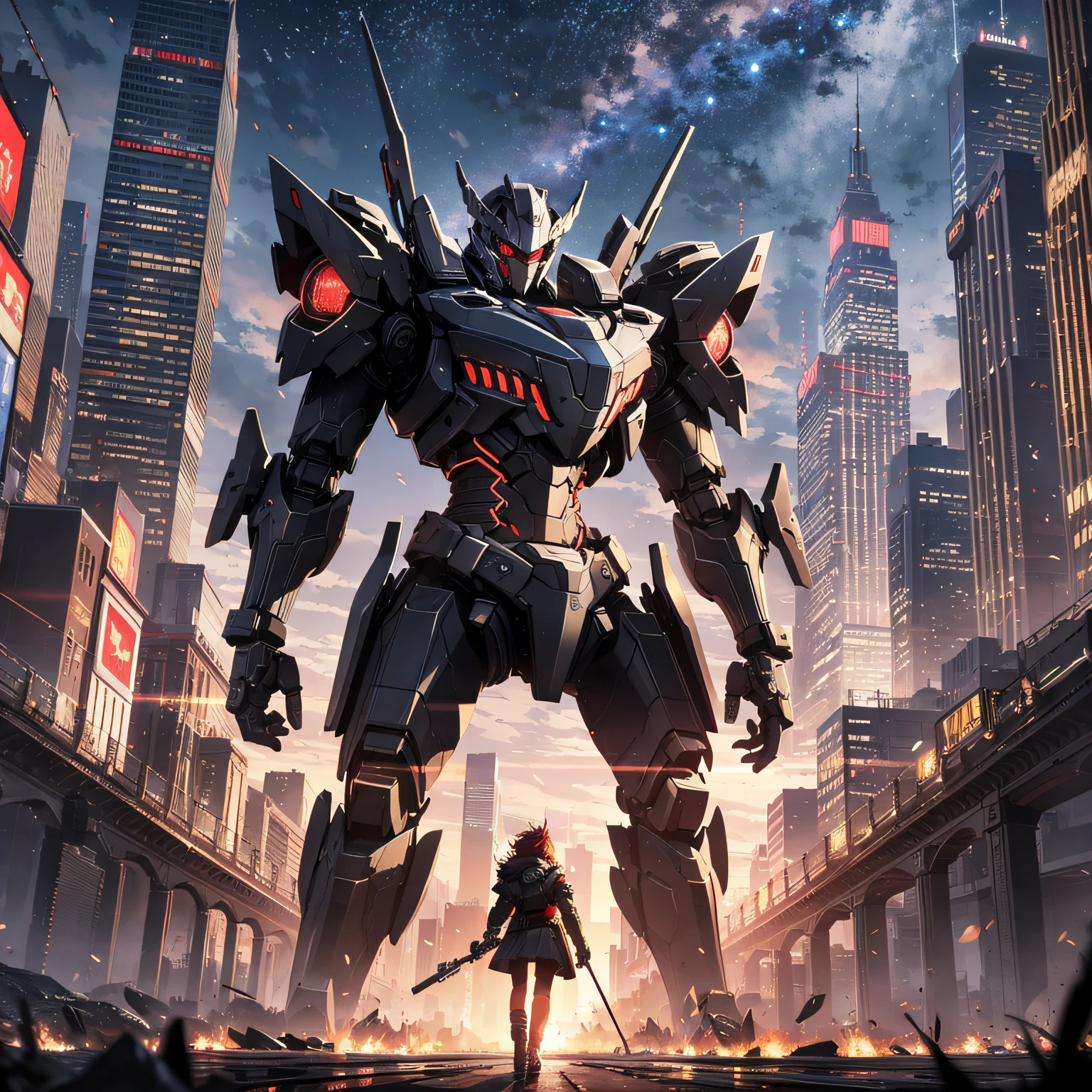 1mecha,Pacific Rim,cyber punk perssonage,Sense of oppression,The city of the future,Fight monsters,,Masterpiece,hyper HD,16k,structurally correct --auto