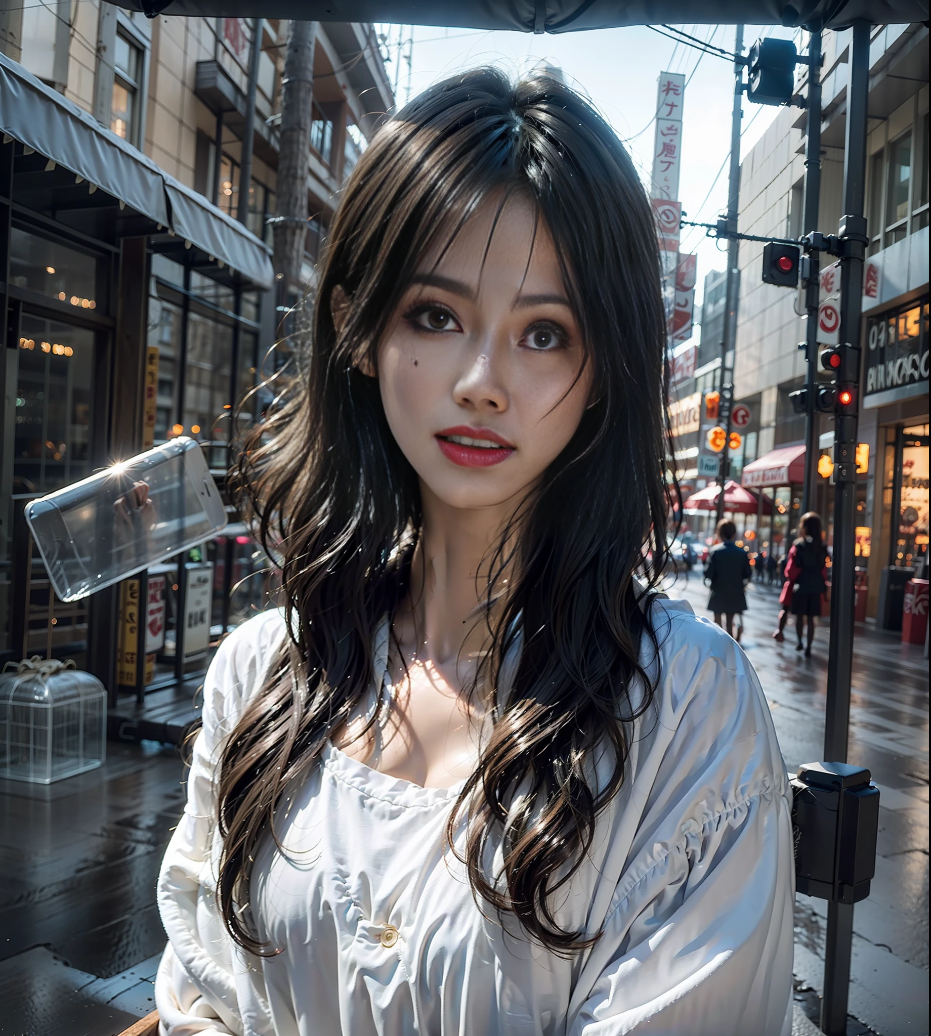 (tmasterpiece,Best quality at best,ultra - detailed,The best shadow),(detailed back ground,Dark fantasy),(beautiful detailed face),hight contrast,(The best lighting,Very tasty and beautiful),((cinematric light)),extremely colorful,ultra - detailed,dramatic lights,Complicated details,(1个Giant Breast Girl,独奏,Black-blond hair,sharpy face,Low double ponytail,red eyes,Hair between both eyes,dynamic angle),Blood splatter,A character that revolves around a black light,depth of fields、Black light particles、(brokenglass)、Magic Array、