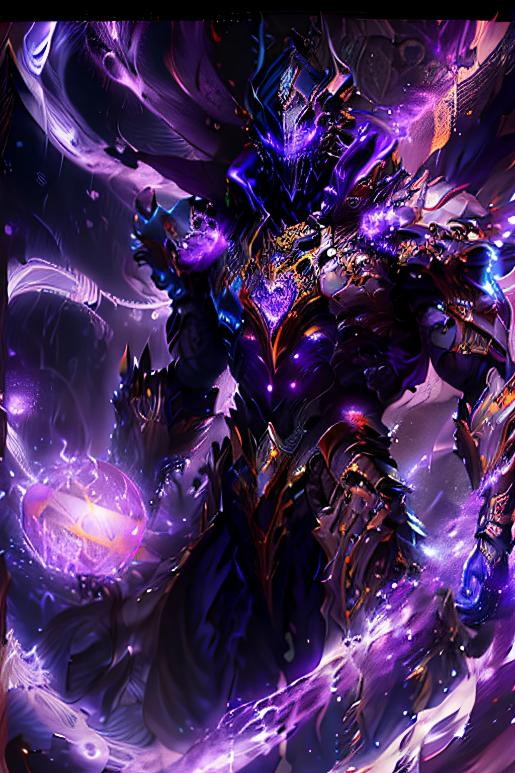 a picture of a man with a purple robe and a purple ball, purple glowing core in armor, league of legends character, nocturne from league of legends, trending on artstation.', league of legends arcane, splash art, aurelion sol, djinn man male demon, style of league of legends, inspired by Huang Shen, extremely detailed artgerm ، الألوان الصويا أرجواني احمر اسود ازرق