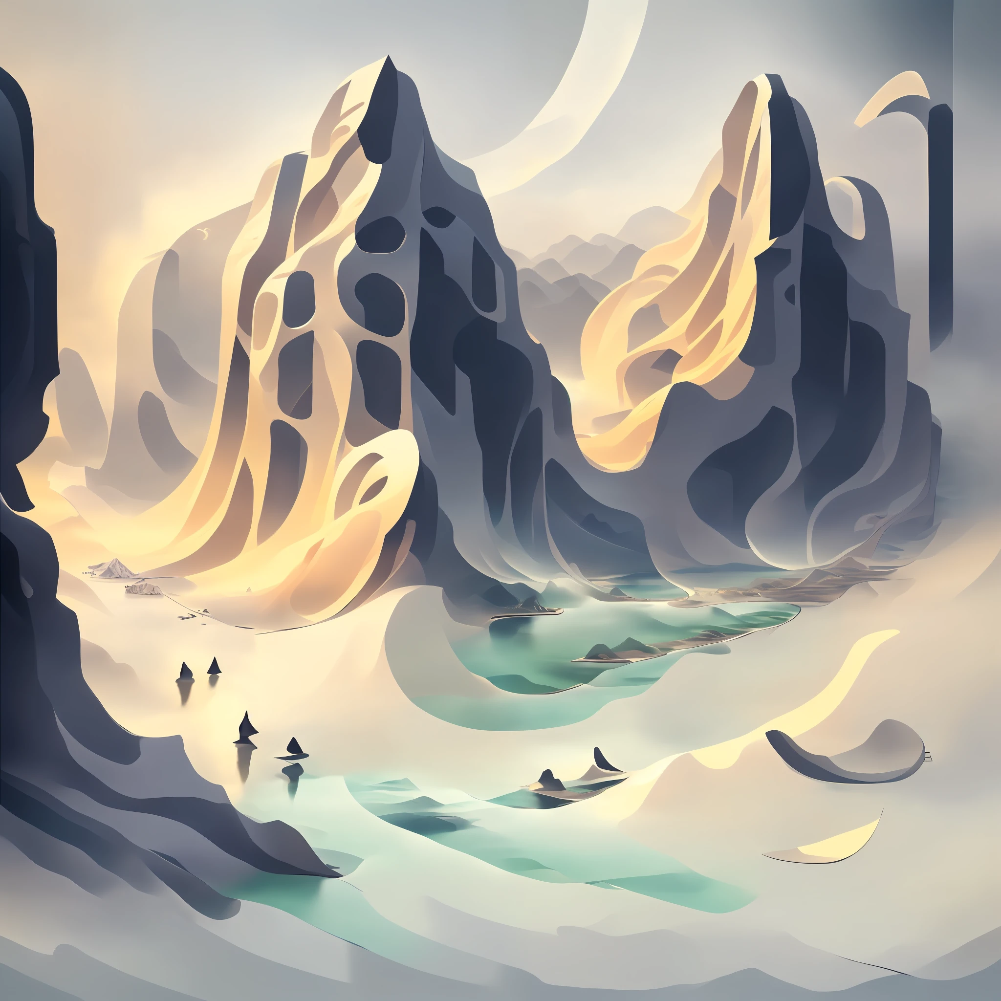 there is a digital painting of a mountain with a waterfall, symmetrical epic fantasy art, organic matte painting, most epic landscape, matte digital painting, illustration matte painting, surreal concept art, matte painting ”, matte painting”, dramatic concept art, epic fantasy digital art style, floating mountains, detailed fantasy digital art, dreamlike digital painting, fractal landscape, alien waterfall