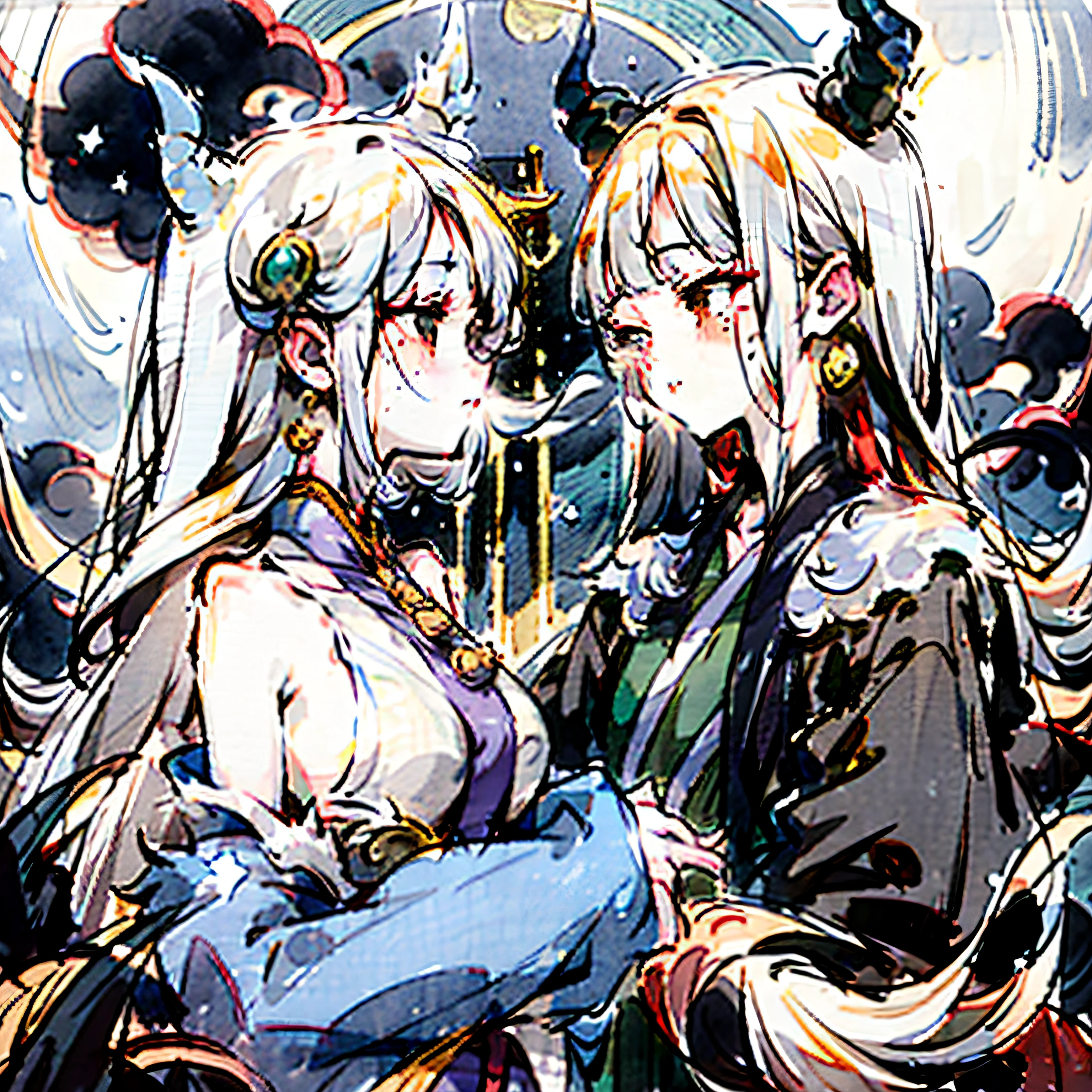 fox demon,whaite hair,Immortal,Hanfu,dress,tear-mole,Delicate,Side Body,Looking,Moon Night,succinct,long whitr hair,whaite hair,whaite hair,White hair