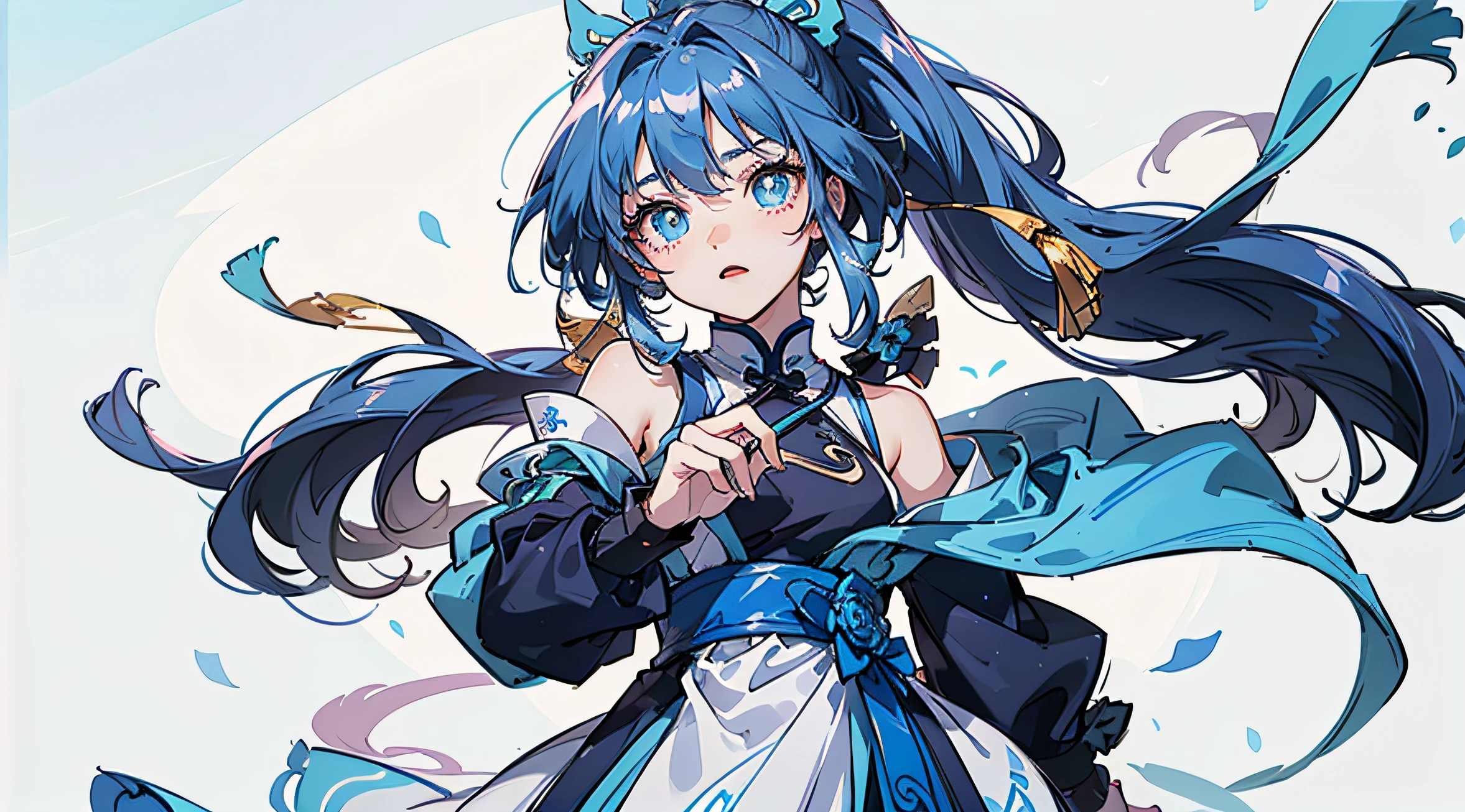 (quality:Masterpiece level,Highest quality,It has the ability to express high details),Lightness and technology,Luo Tianyi,Light blue gradient dress,Long hair and light blue gradient double ponytail,Anime shoujo style,Colored pupils,Virtual singer。 --auto