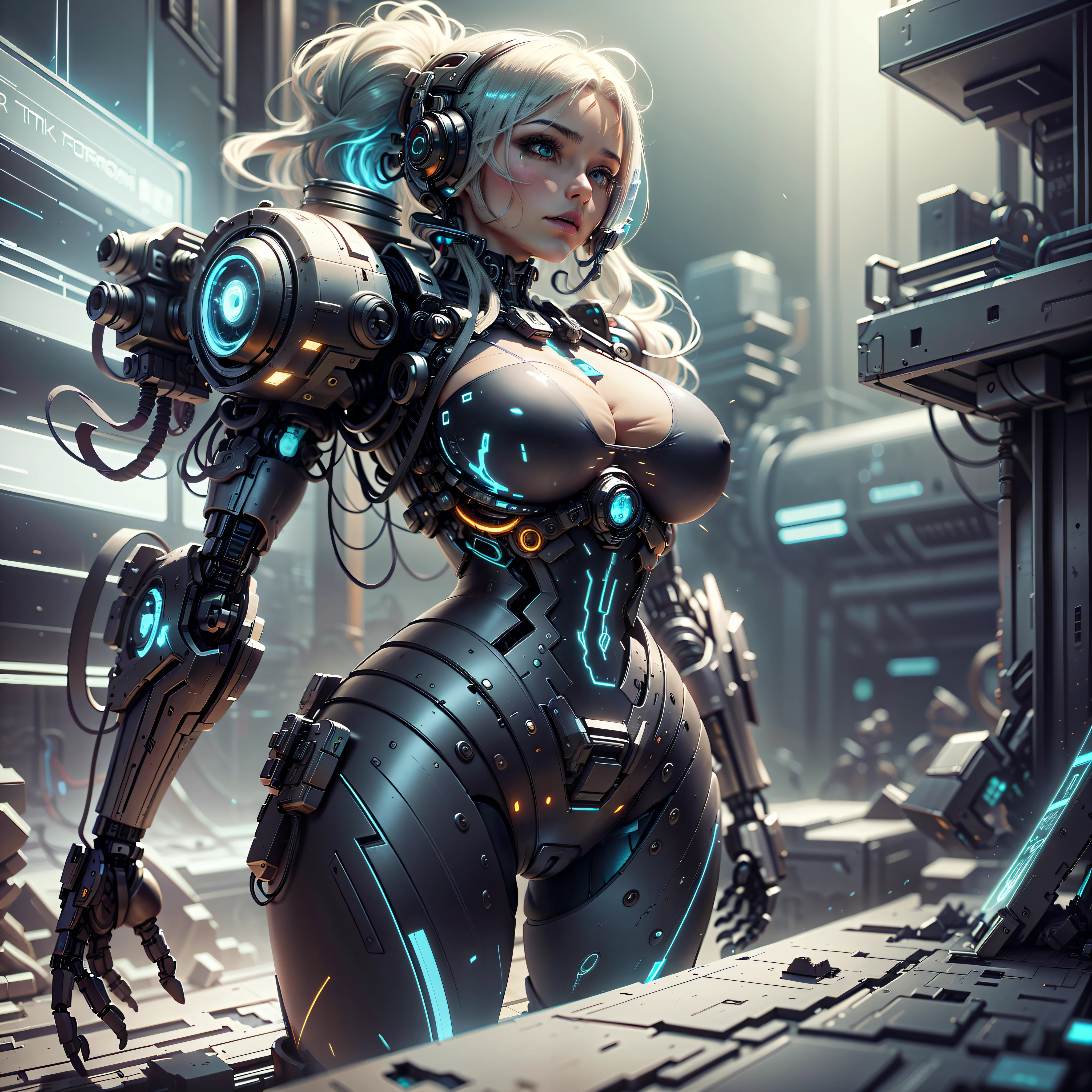 Cyberpunk mech helmet big-breasted girl --auto