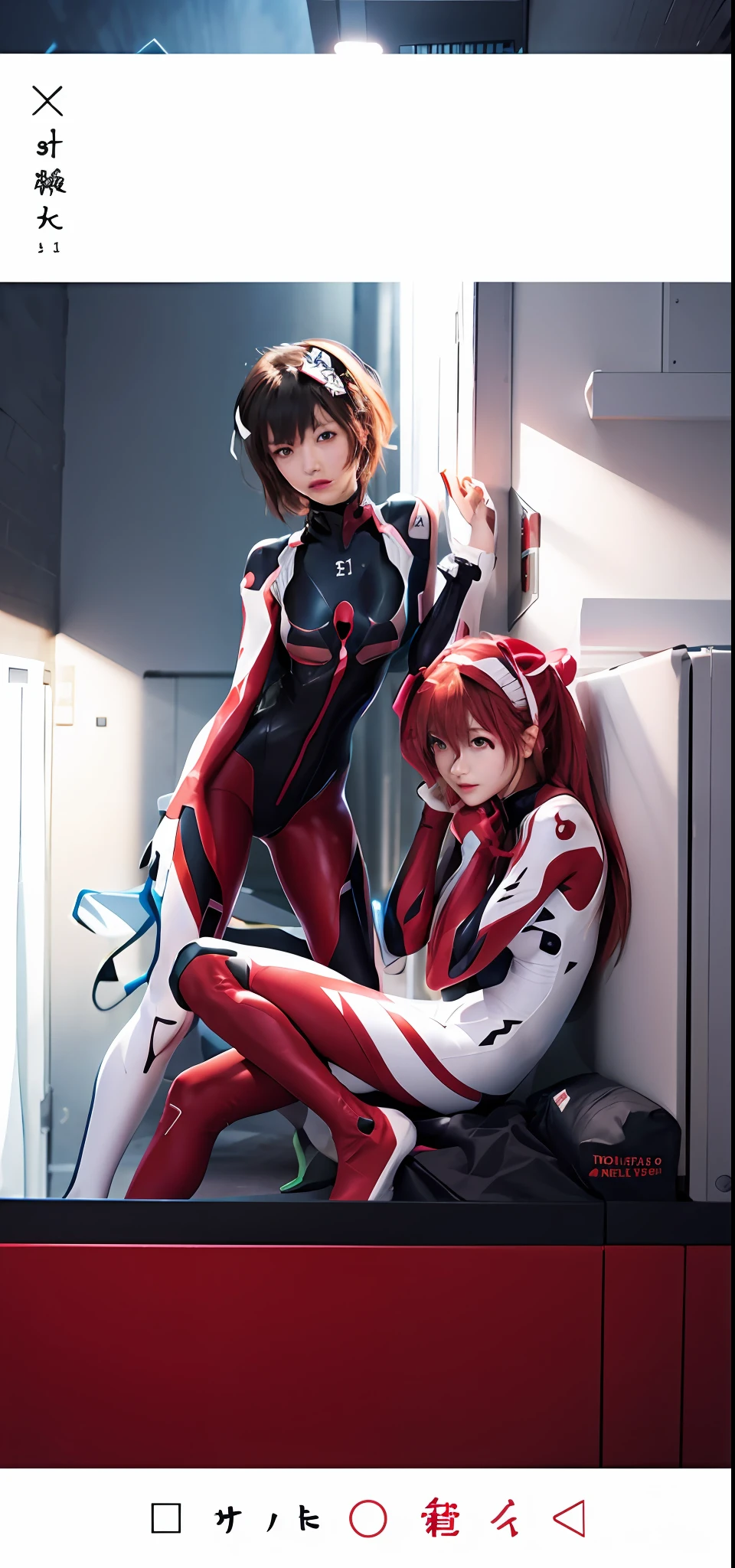 Anime girl in white costume takes another girl in red costume, ,asuka suit,Evangelion style, Evangelion, evangelionic illustration, from evangelion( Evangelion ), evangelion anime poster, Evangelion sexy