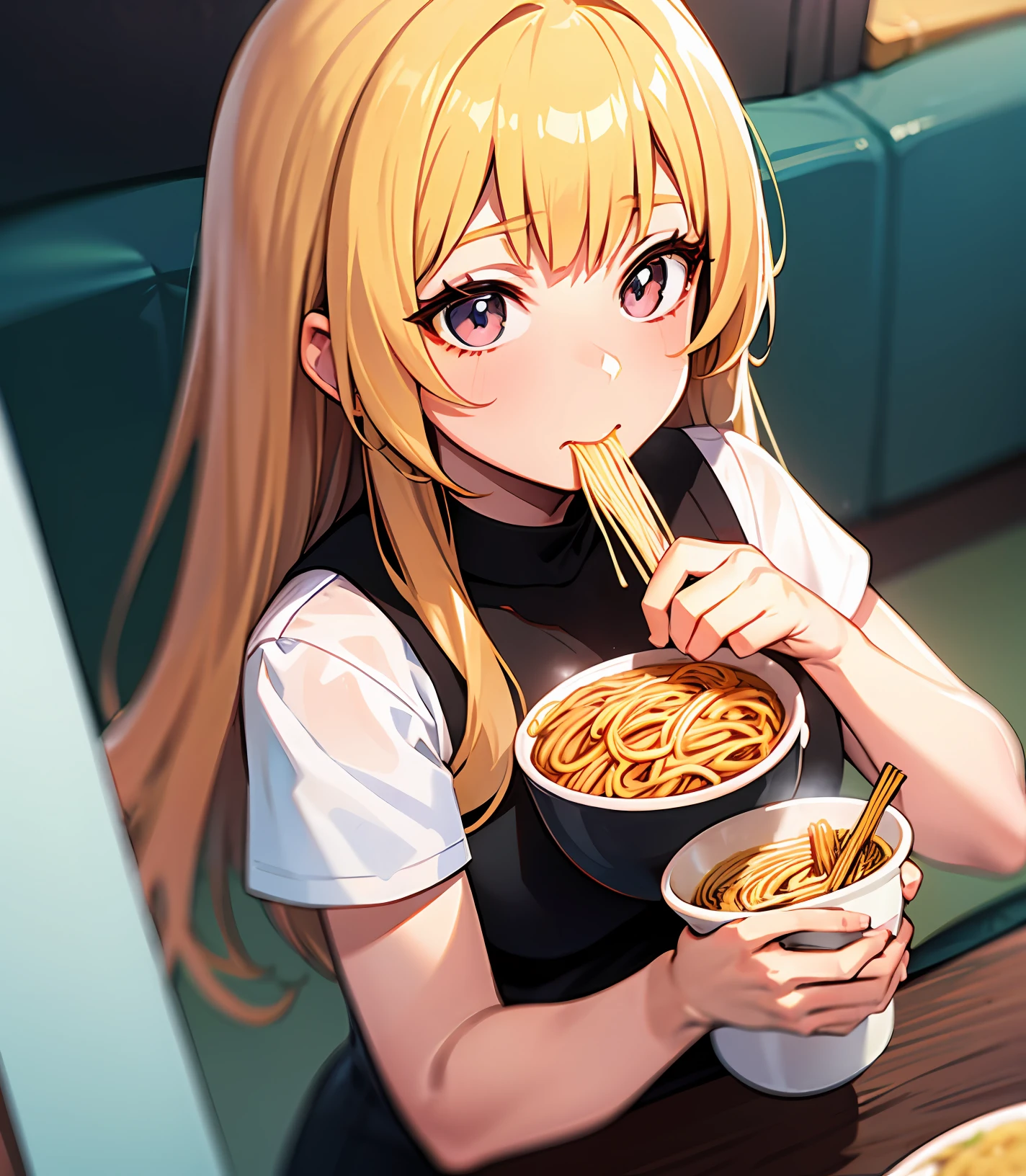 Anime shoujo eating noodles