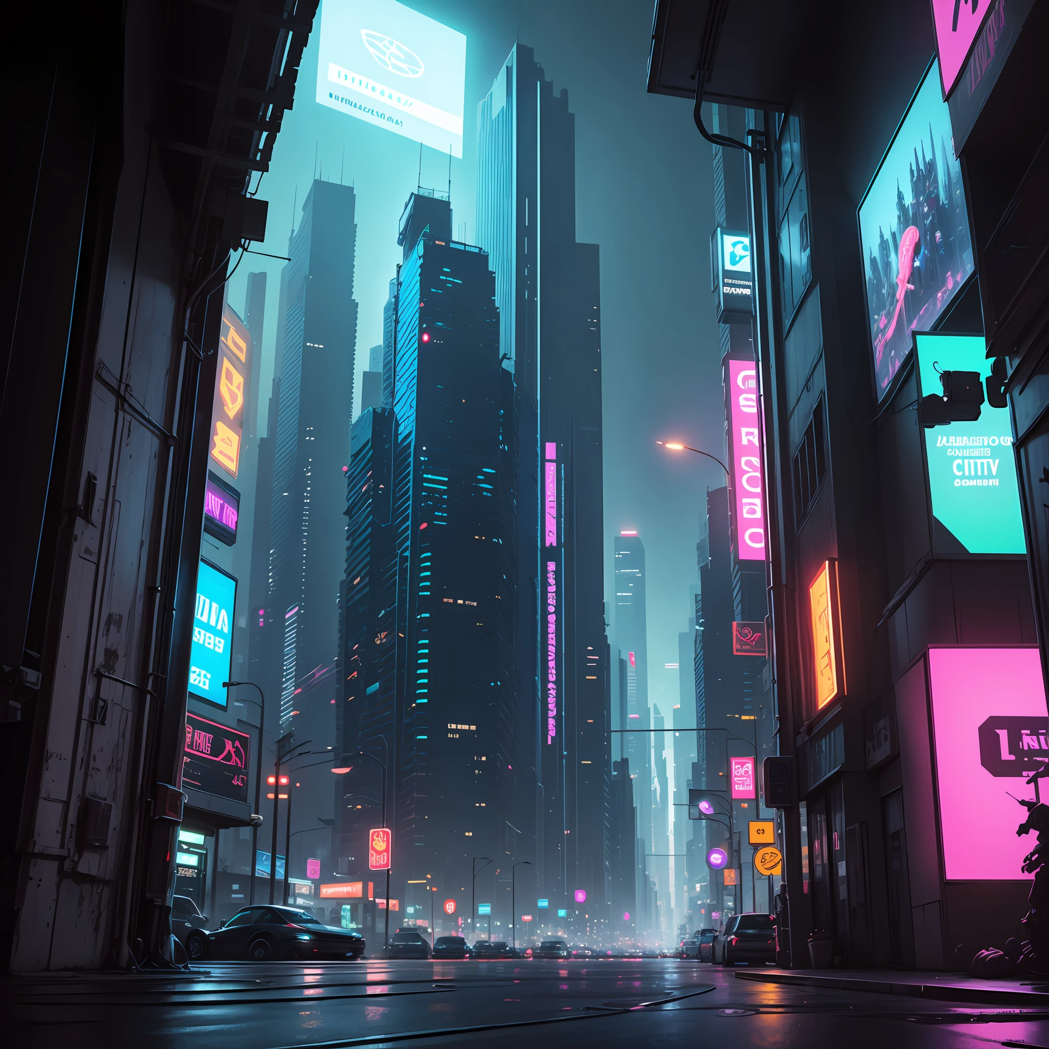 A big futurist city in cyberpunk style, neon, ultra wide view --auto