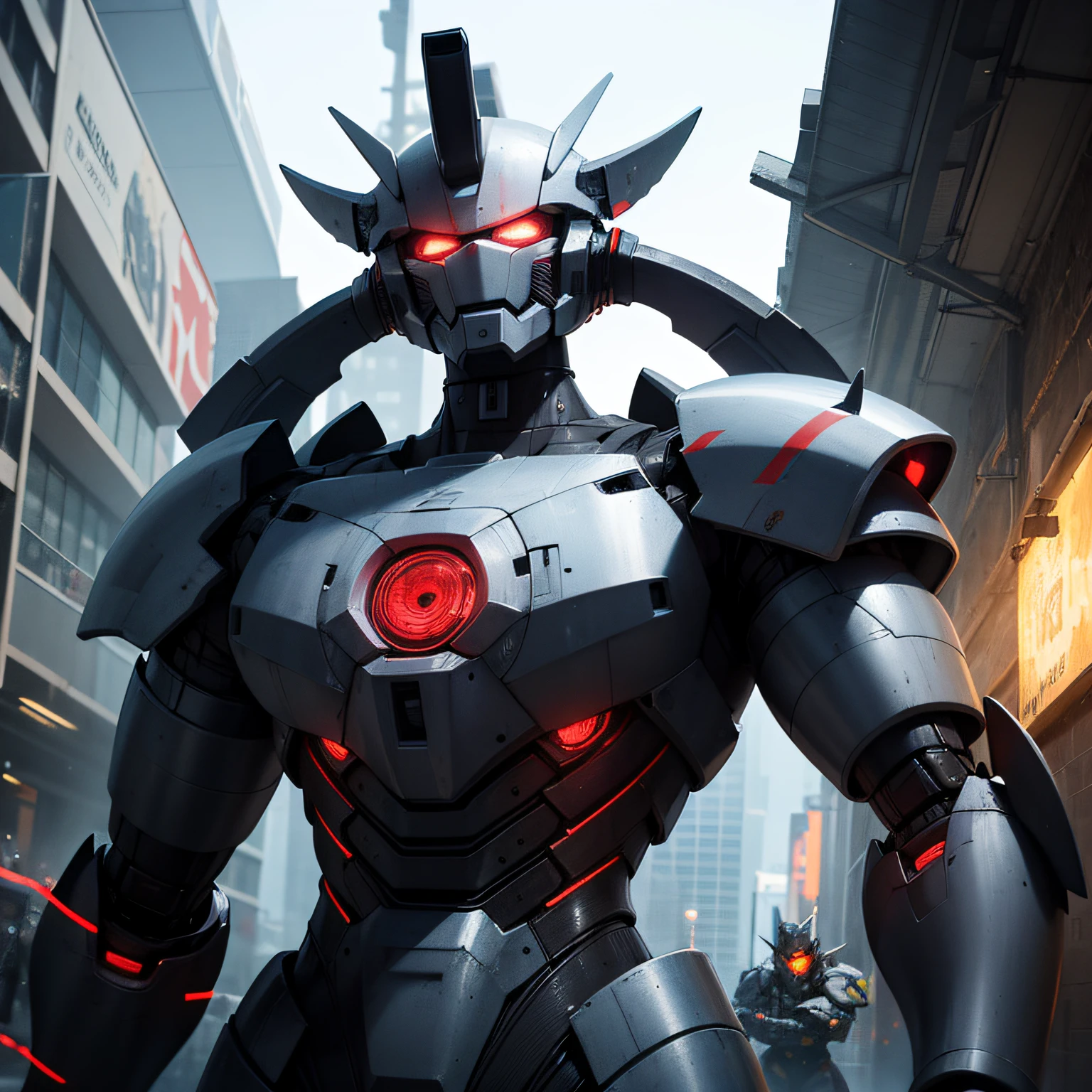 1 monster,1mecha,Pacific Rim,cyber punk perssonage,Sense of oppression,The city of the future,Mecha and monster fighting,,Masterpiece,hyper HD,16k,structurally correct --auto