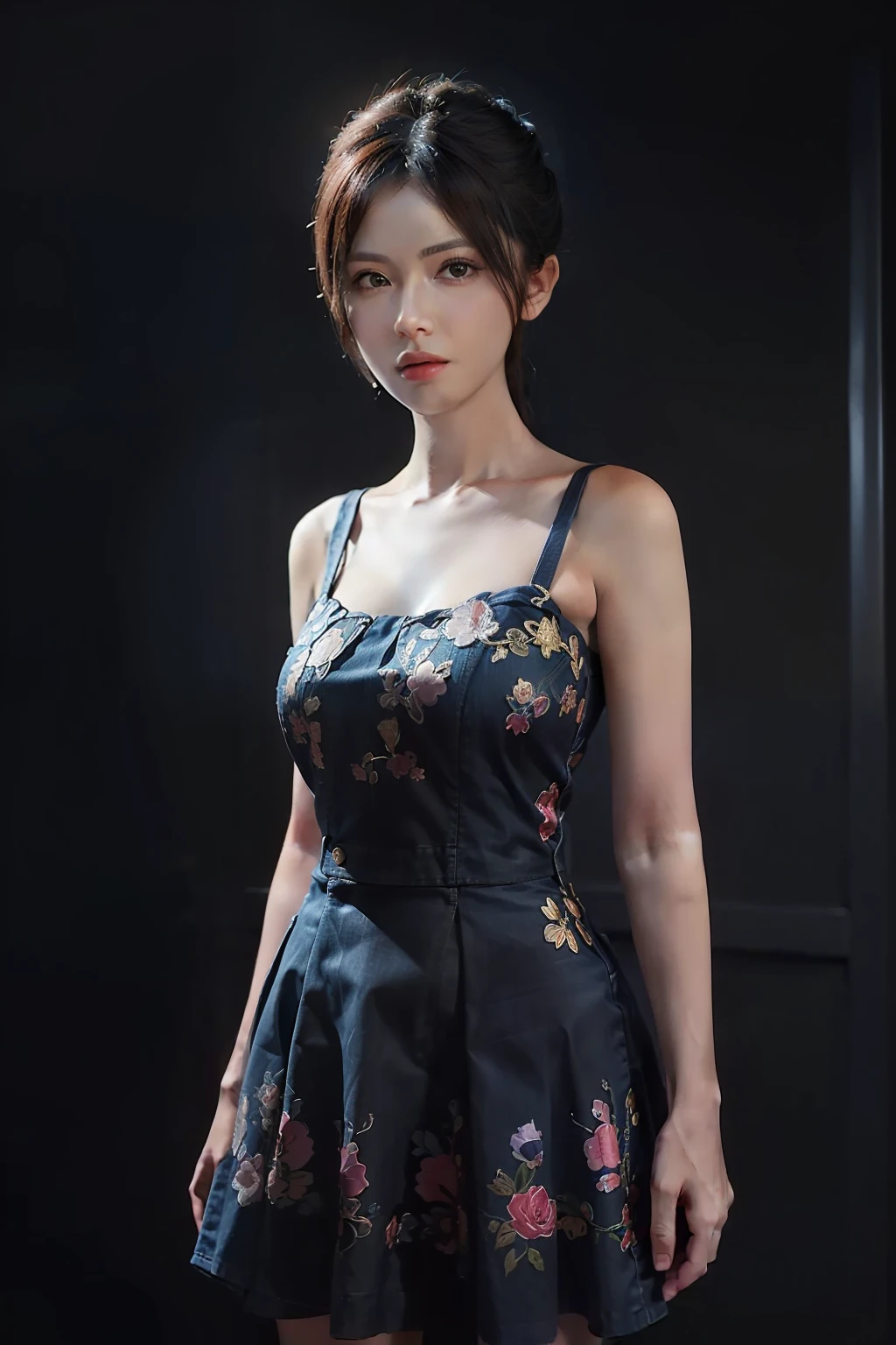 (Fantasy art and realistic photos)(Surrealist portraits of women by David Hockney and Alphonse Mucha)(Dynamic lighting and volumetric lighting rendering),(Award-winning),(best illumination and deep shadows),(1girl in the dark),(Low-key denim photos+formal outfit:1.4),(Long gray hair)。(Artstation-style poster 4k)