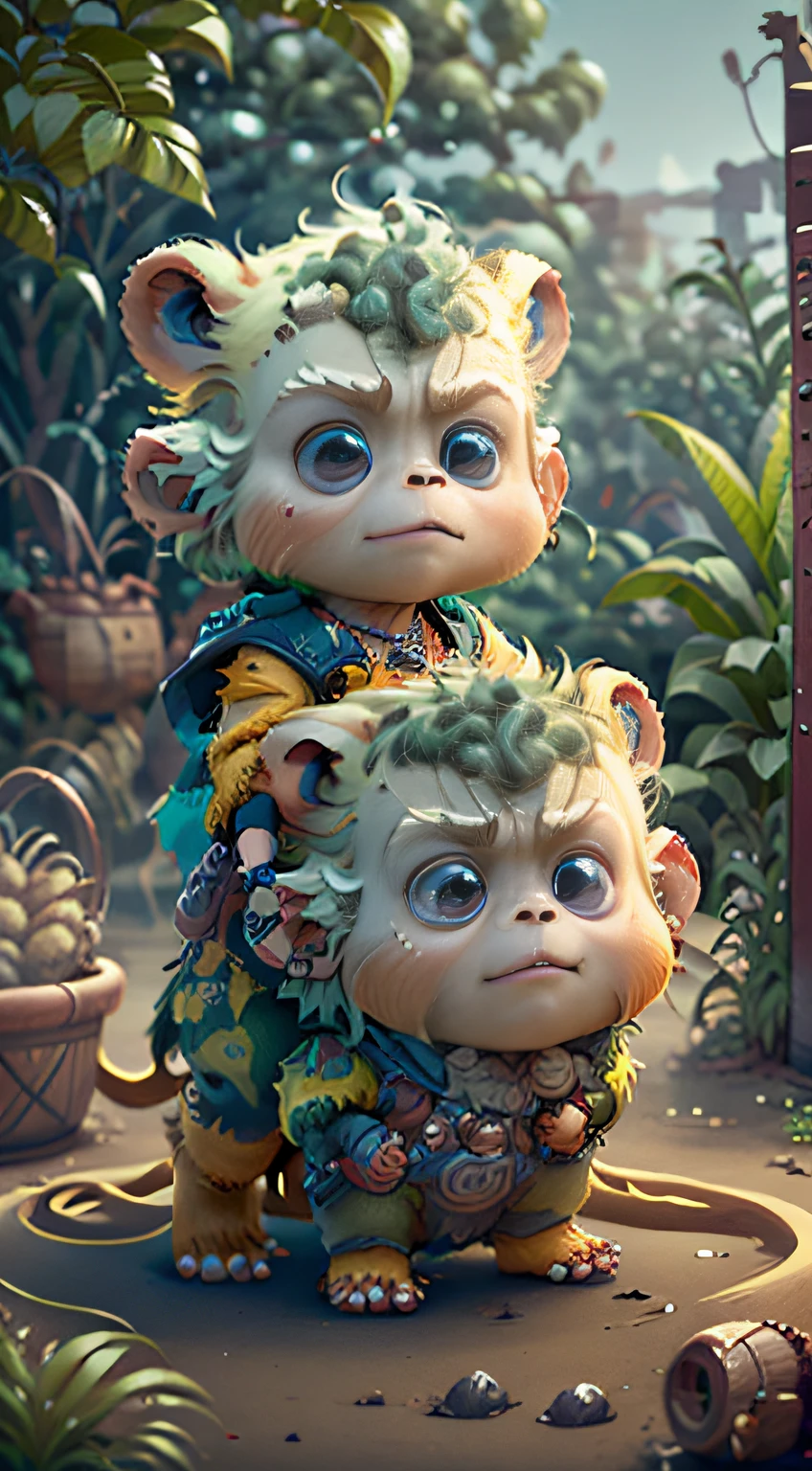 Gorgeous little surreal little white monkey with realistic eyes and bright care necklace of different colors, tchibi, Cute cute, Logo design, Cartoony, movie light effect, big breasts enchanting, 3D vector art, Cute and quirky, Fantasyart, Bokeh, handpainted, digitial painting, gentlesoftlighting, Isometric style, 4K 分辨率, photoreal render, highly detailed cleaning, Vector image, Photorealistic masterpiece, professional photoshooting, Simple space landscape,isometry,vibrant vector