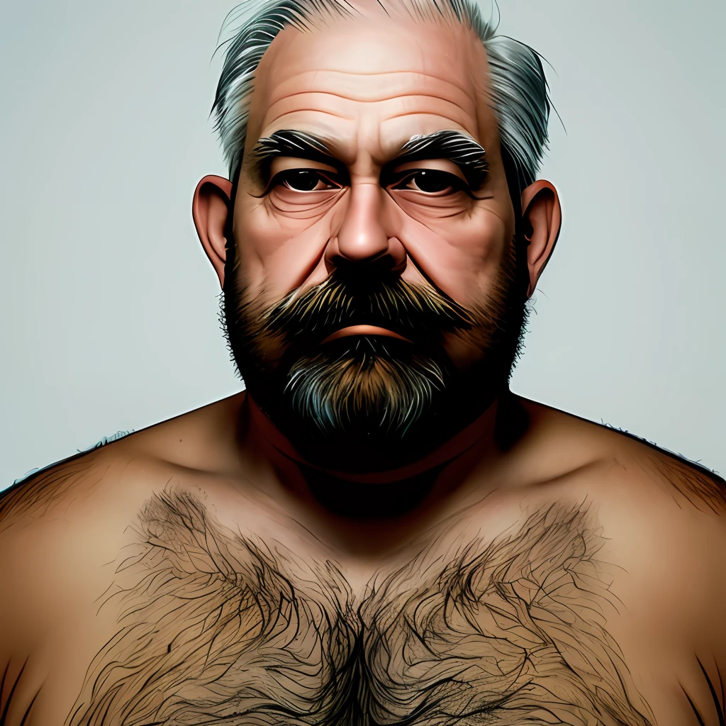 Fat beard naked old man
