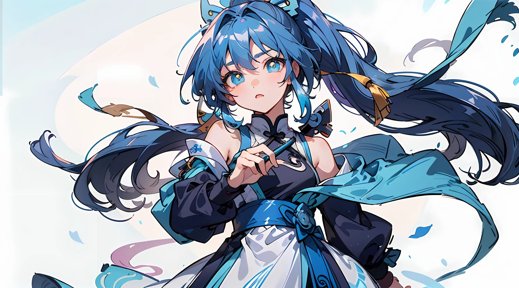 (quality:Masterpiece level,Highest quality,It has the ability to express high details),Lightness and technology,Luo Tianyi,Light blue gradient dress,Long hair and light blue gradient double ponytail,Anime shoujo style,Colored pupils,Virtual singer。 --auto
