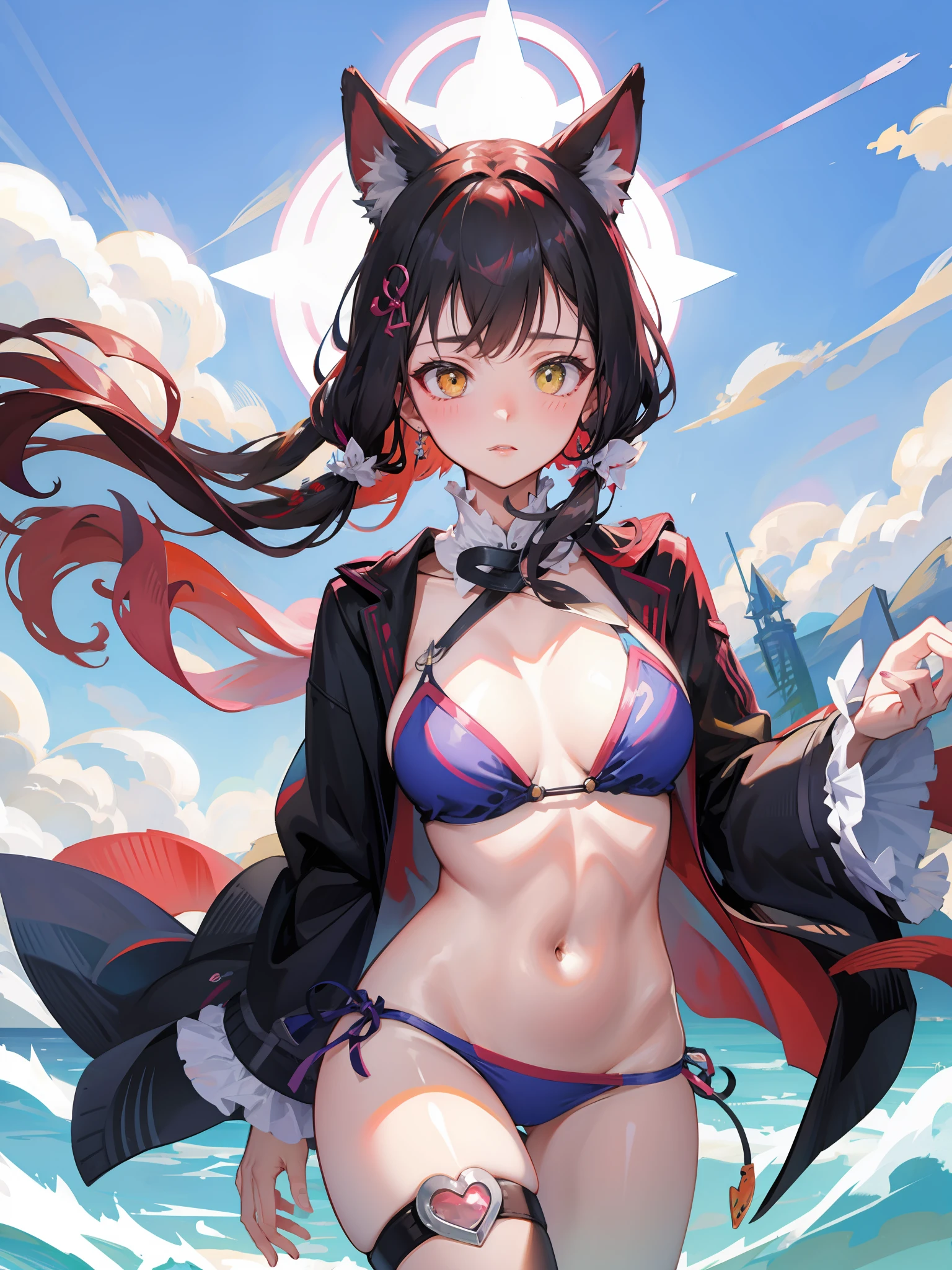 A cat-eared woman in a bikini