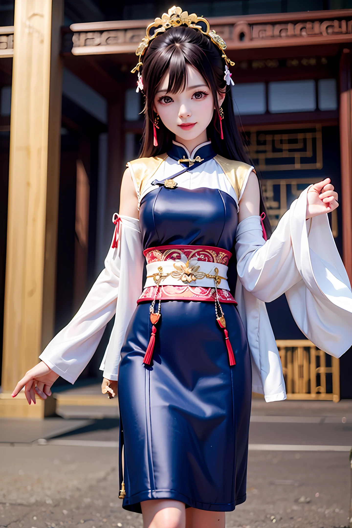 k hd，8k,In the ancient temple，on cheongsam，The waist is slender，Dew 1/2，ssmile，Fuqin，The god is like Eimi Fukada