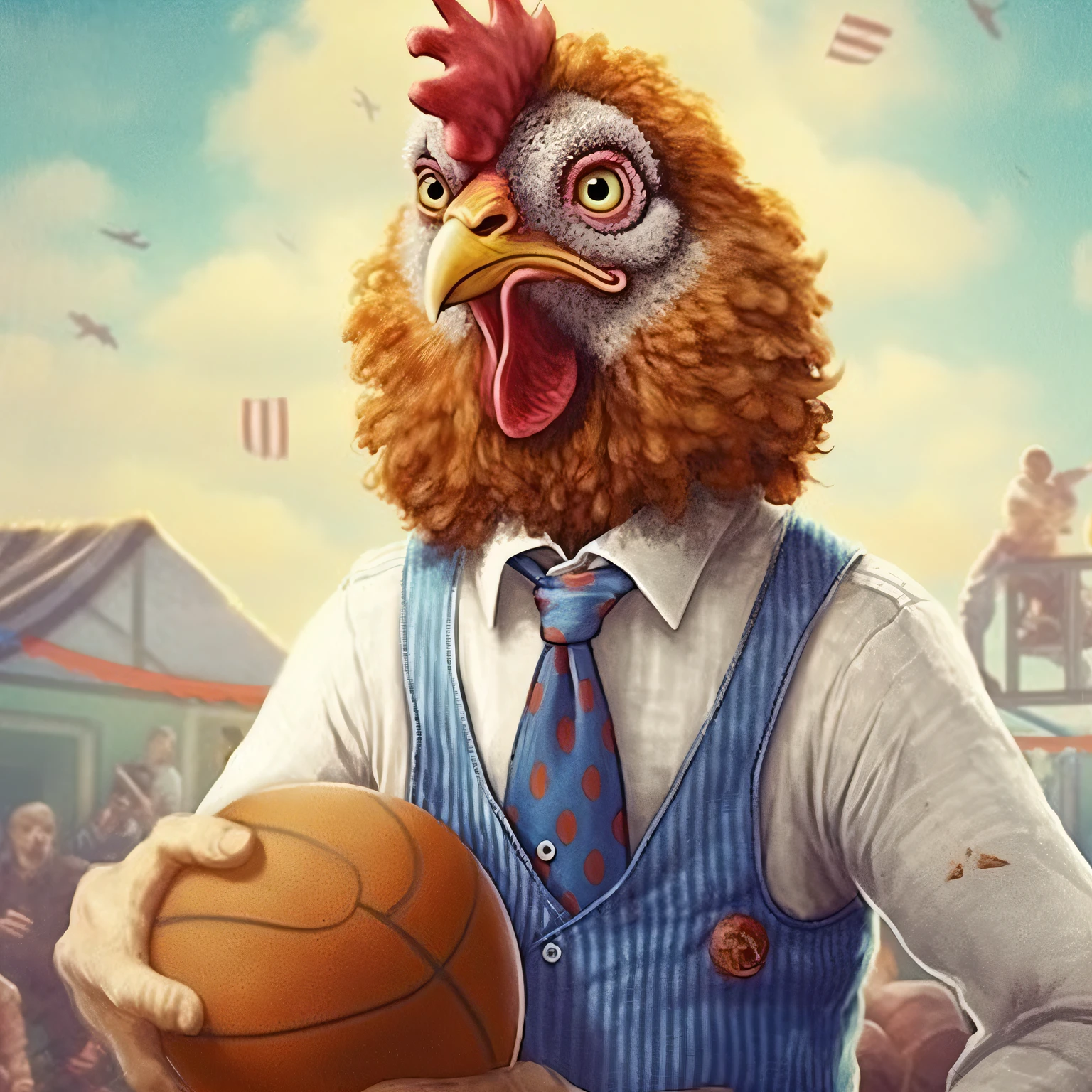 A chicken playing basketball --auto