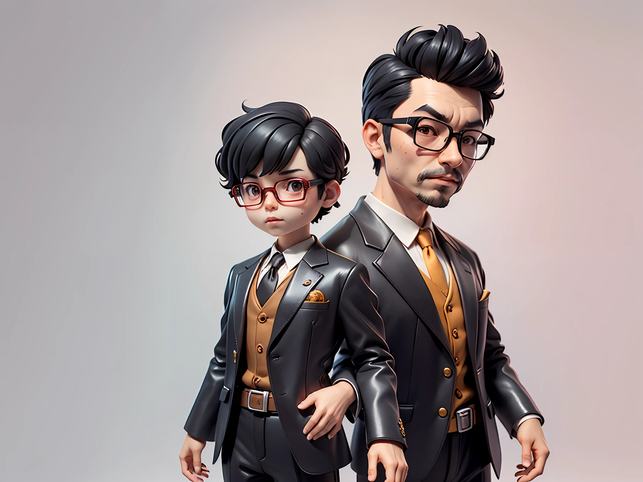 Young man with oriental face in leather hat, tiger, oriental face in formal suit, short black hair, silver glasses, digital painting, 3D character design by Mark Clairedon and Pixar and Hayao Miyazaki and Akira Toriyama, the illustration is a high-definition illustration in 4K resolution with very detailed facial features and cartoon-style visuals.