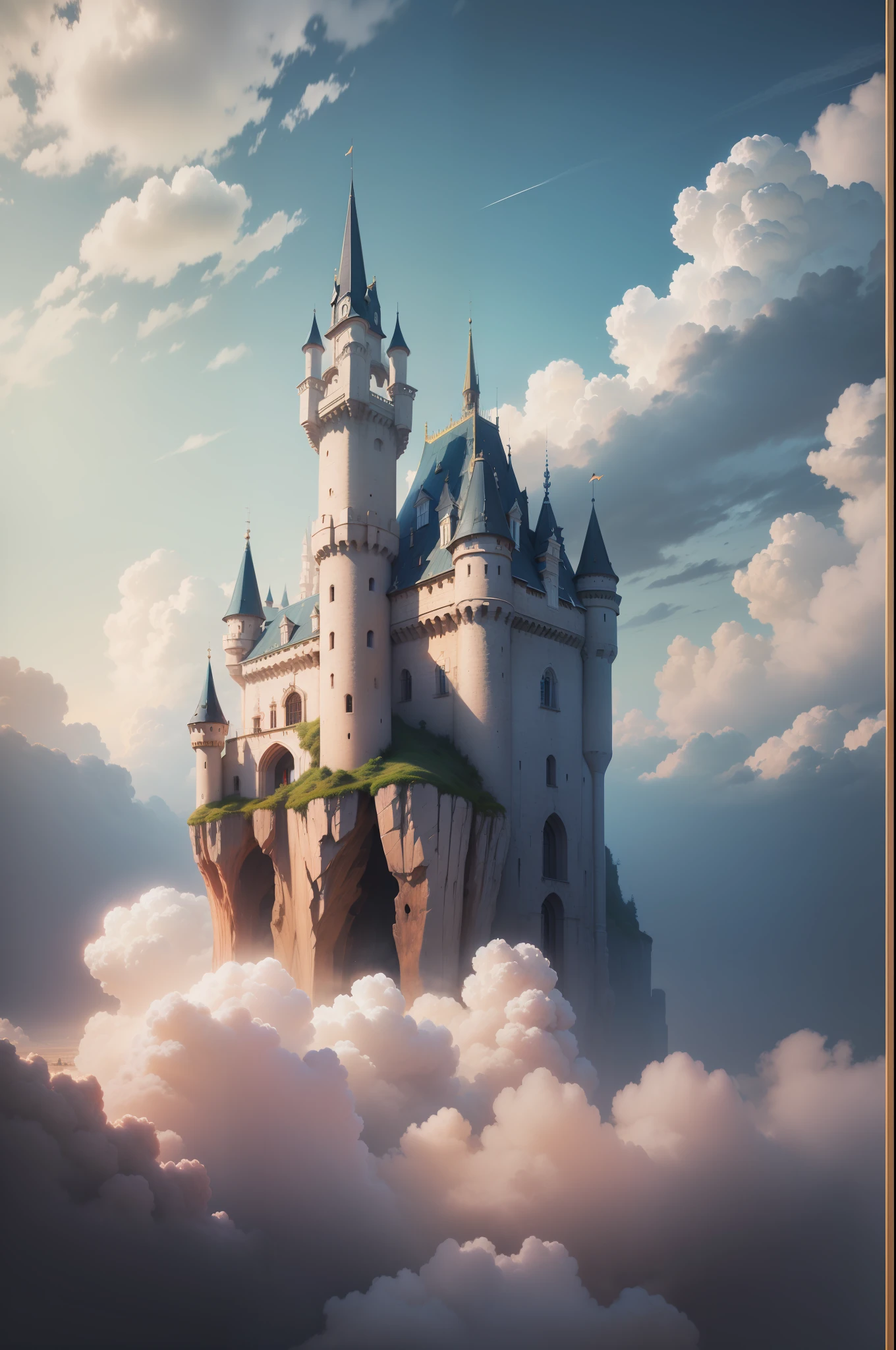 Um castelo encantado nas nuvens, 8K high resolution image