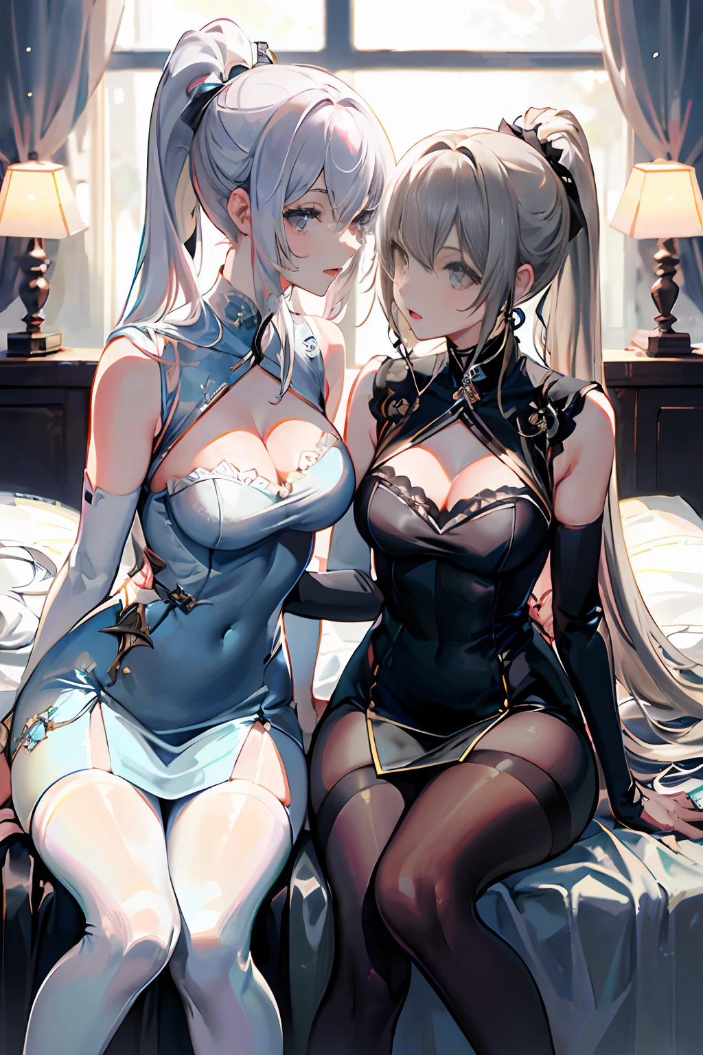 twogirls,Details cute face,bblurry,quadratic element,blackstockings,high-heels,full bodyesbian,bblurry,,whaite hair