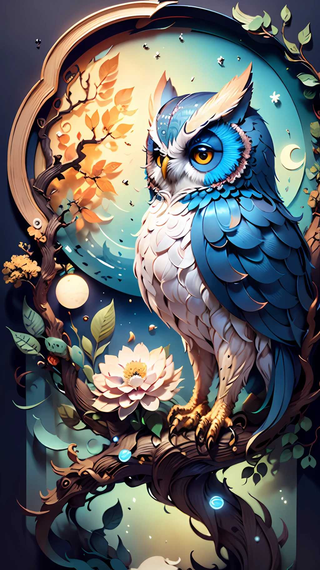 (((masterpiece))),bestquality,illustration,beautifuldetailedglow,
paper_cut, owl, tree,moon,