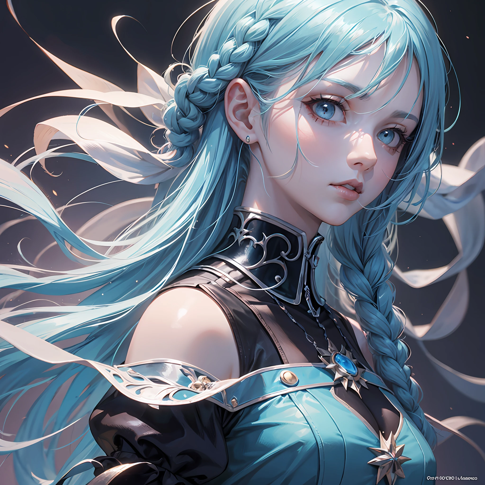 braid, side braid, light blue hair, Surrealism, anime, Gothic art, chiaroscuro, character chart, 8k, super detail, 16k, high details, anatomically correct --auto