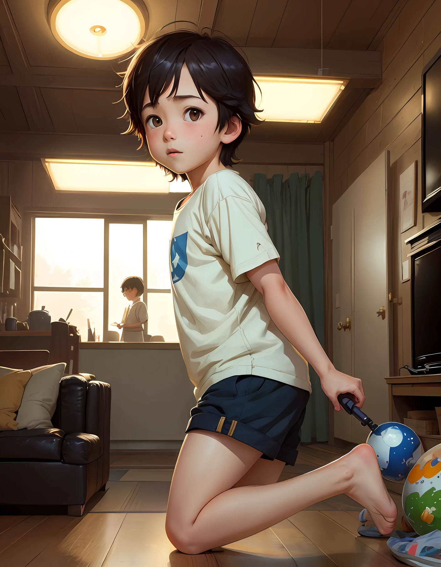 Libido boy，Shota，onbed，the belly，adolable，Barefoot，shorter pants，boy，Children