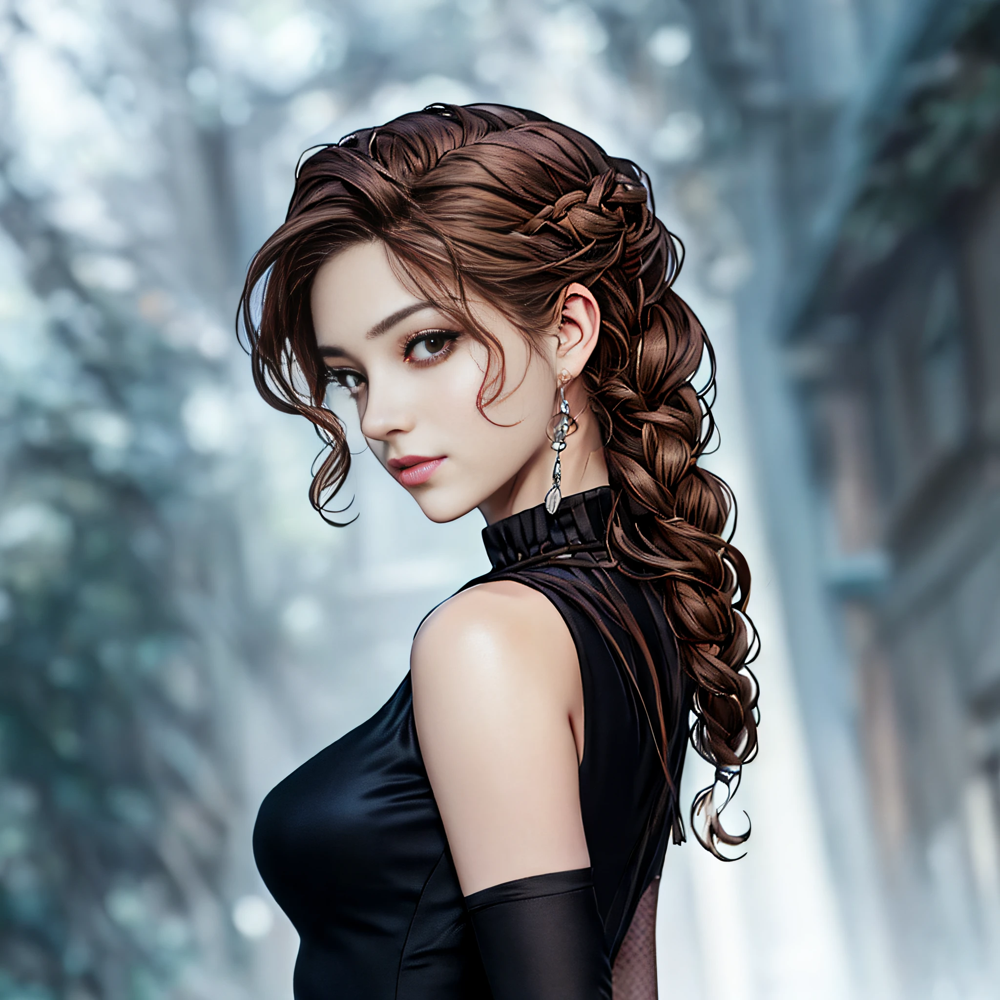 Black dress long hair anime girl, beautiful line art, detailed portrait of an anime girl, portrait of anime woman, beautiful and seductive anime woman, glamorous aerith portrait, Beautiful anime woman, author：Yoshihiko Wada, anime girl portrait profile, digital art of an elegant, Character art portrait, detailed character portrait, extremely detailed woman, charlie bowater character art