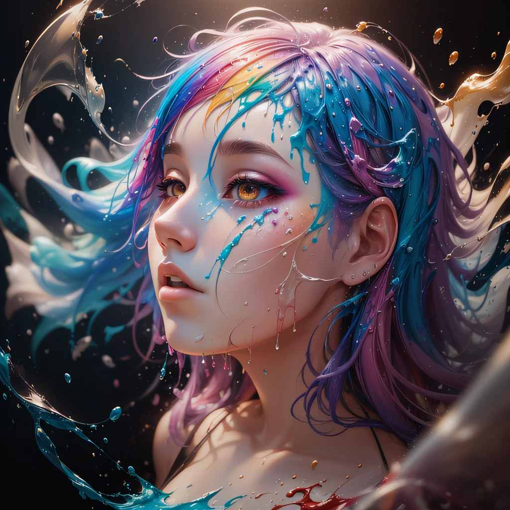 Real Human,NOWAI,nakeness,Bathing,girl,The upper part of the body,multicolored hair, motion blur, chiaroscuro, depth of field, cinematic lighting, sparkle, ray tracing, chromatic aberration abuse, Social realism, Northern Renaissance, Luminism, Abstract expressionism, Classicism, textured skin