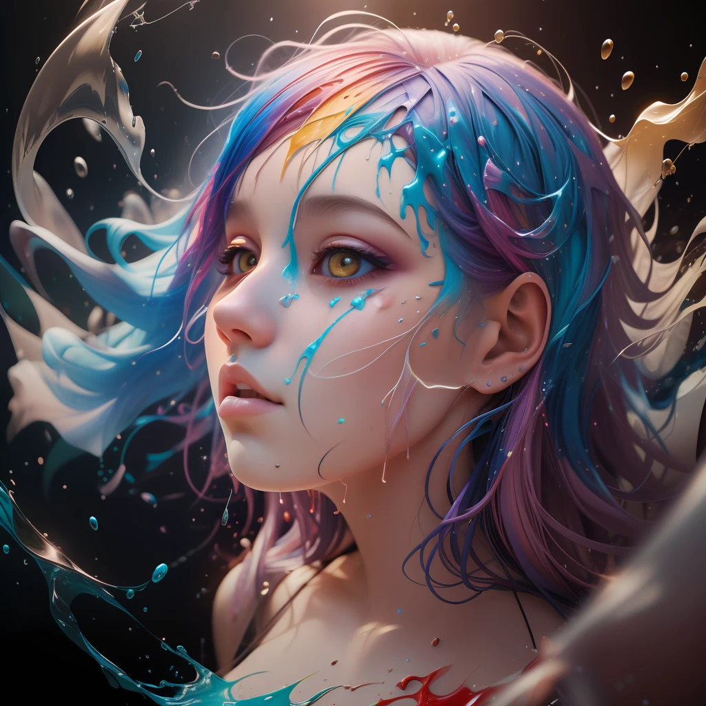 Real Human,NOWAI,nakeness,Bathing,girl,The upper part of the body,multicolored hair, motion blur, chiaroscuro, depth of field, cinematic lighting, sparkle, ray tracing, chromatic aberration abuse, Social realism, Northern Renaissance, Luminism, Abstract expressionism, Classicism, textured skin