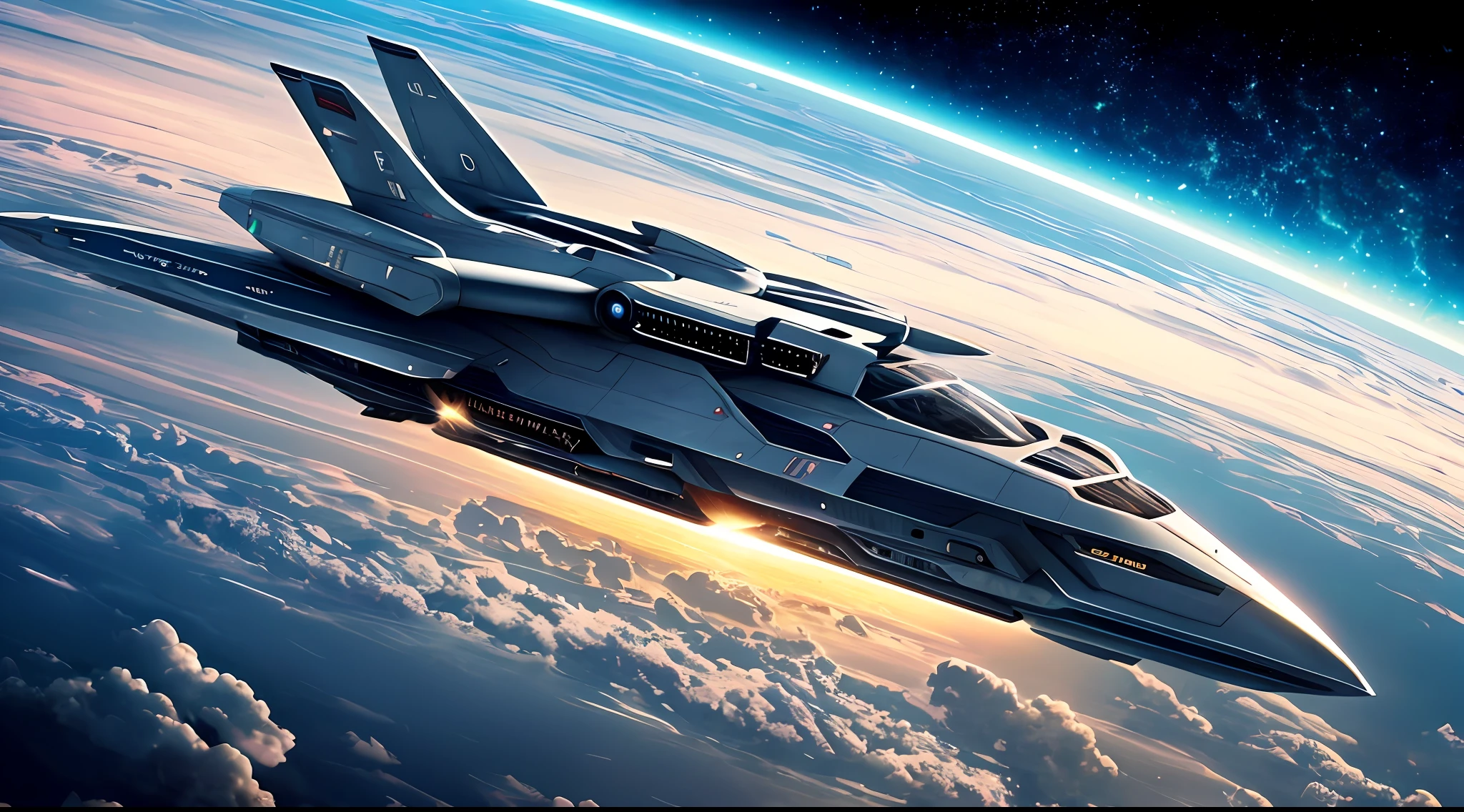 The largest Battlestar Galactica,The future is full of technology,Sophisticated and complex structures,Ultra-detailed graphics,glittery,(Intense metallic luster:1.3),((对称:1.3))(Cockpit exterior),Medium close-up and close-up,Silvertone,(Outer space scenes:1.3),((Telefocus earth background:1.4)),rendering by octane,Ultra photo realsisim,hyper realisitc,A masterpiece of science fiction,Cinematic texture,hyper photorealism,Premium wallpapers,Master masterpieces,offical wallpaper.(Screen Living:1.3),(cross-section:1.3),Still shooting,(Sharply defined:1.3)