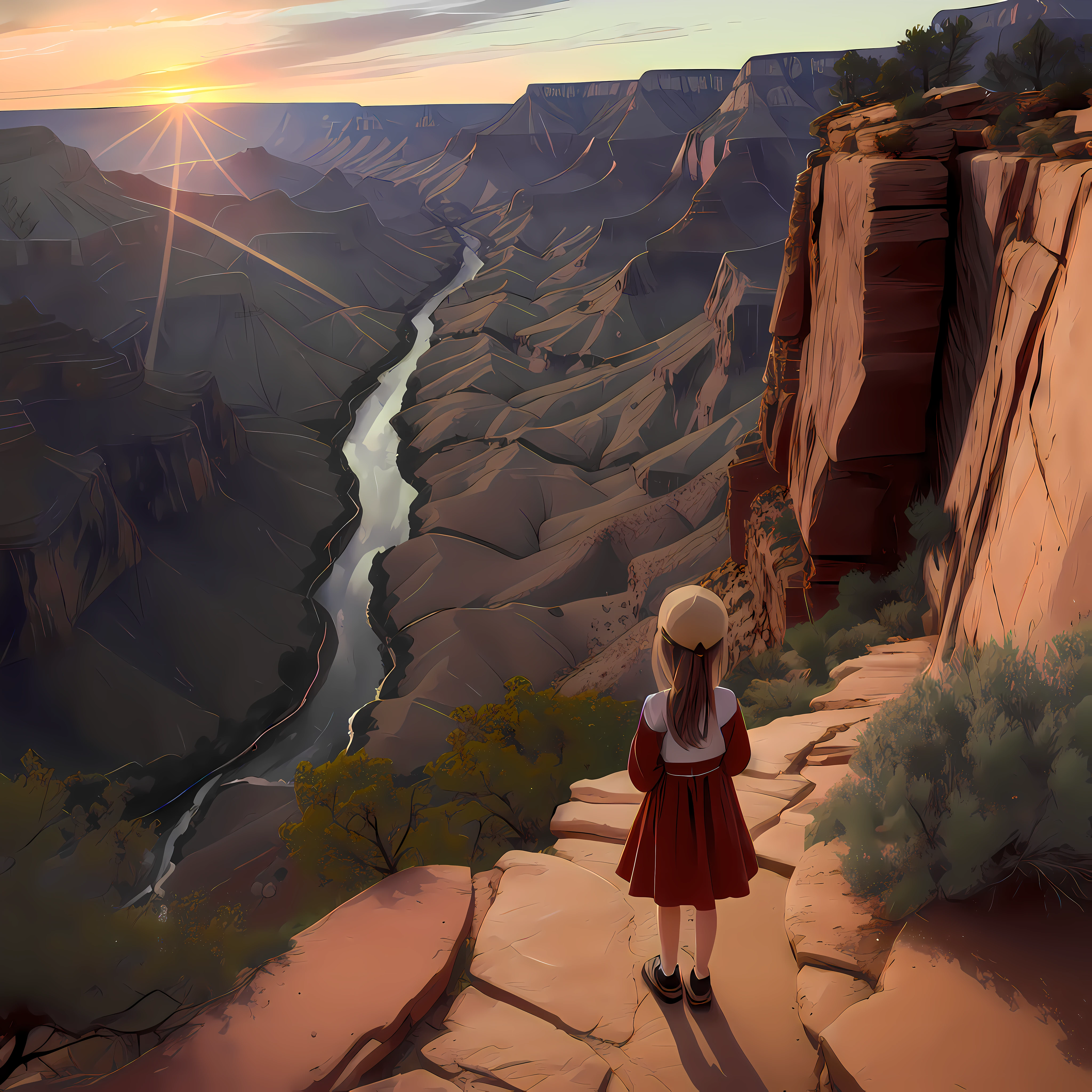 Grand canyon,rich greenery,waterfallr,steins,peach blossom,setting sun,The shows her back --auto