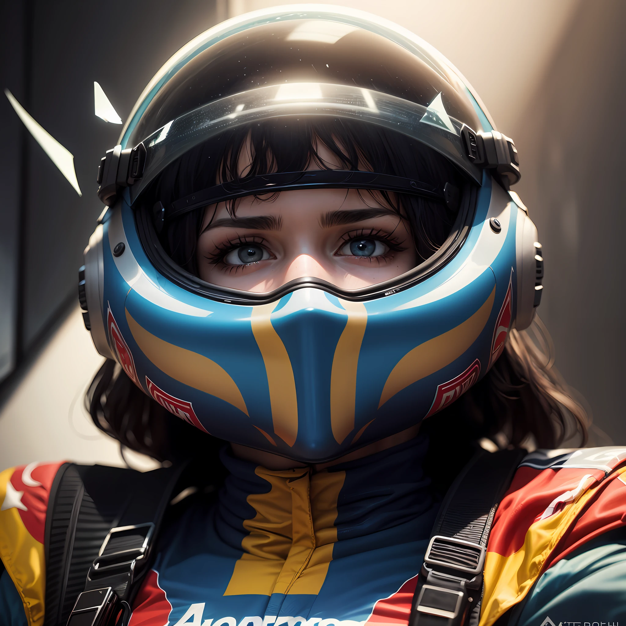 . (surreal), (espetacular), (intenso), (Dramatic), (altera rosto de mulher para rosto de homen), "carros de Formula 1", Alegre, with intense attention to lighting, cores vivas, fundo escuro, foco nítido, Contraste intenso, humor intenso, atmosfera clara, alta qualidade, realista, artistic composition, complexa, impressionante, atraente, that catches the eye, magistralmente trabalhada, arte de Bruno Rocha --auto